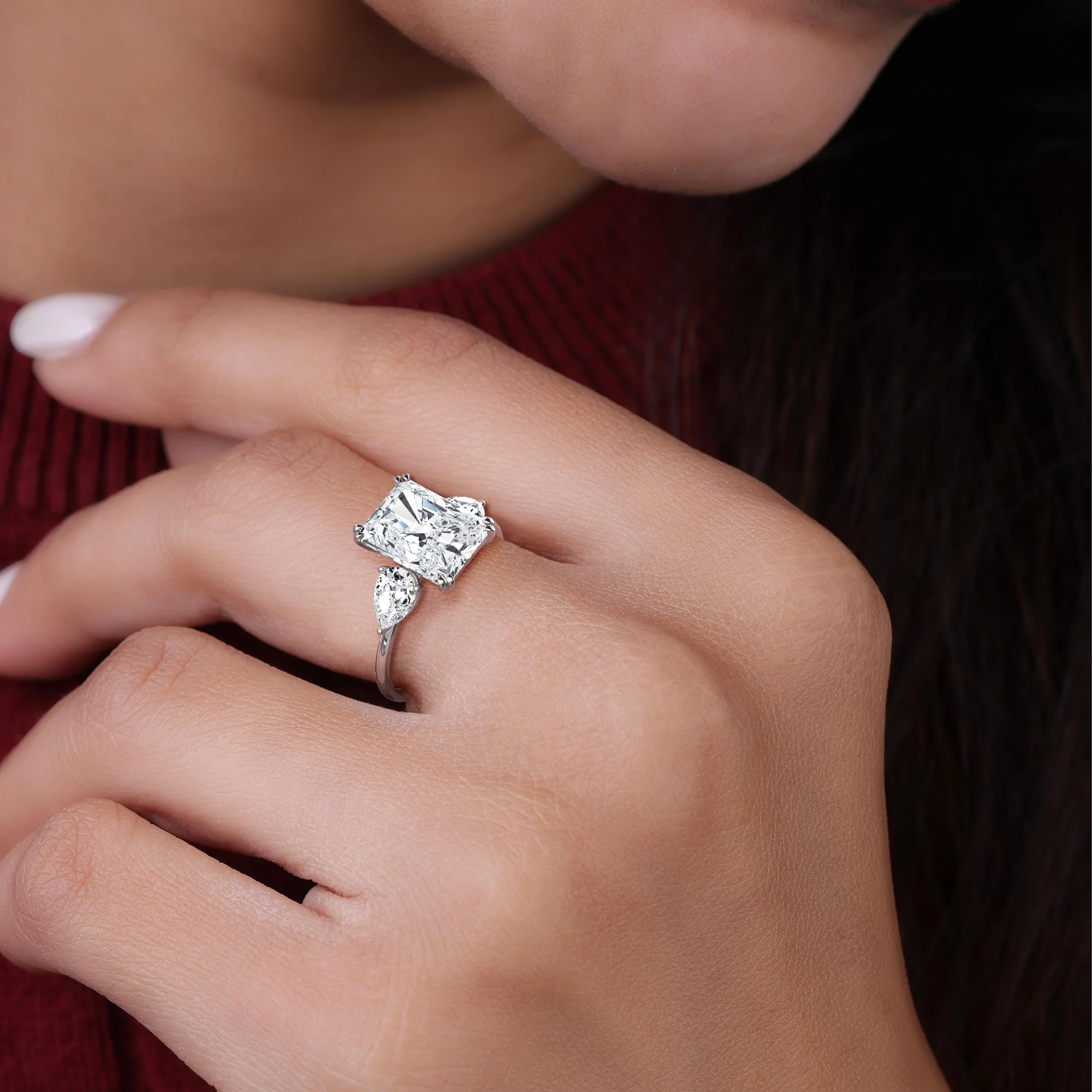 Dahlia丨3CT Radiant Cut Lab Diamond Three Stone Engagement Ring In 14K Solid Gold/Platinum - Image 12
