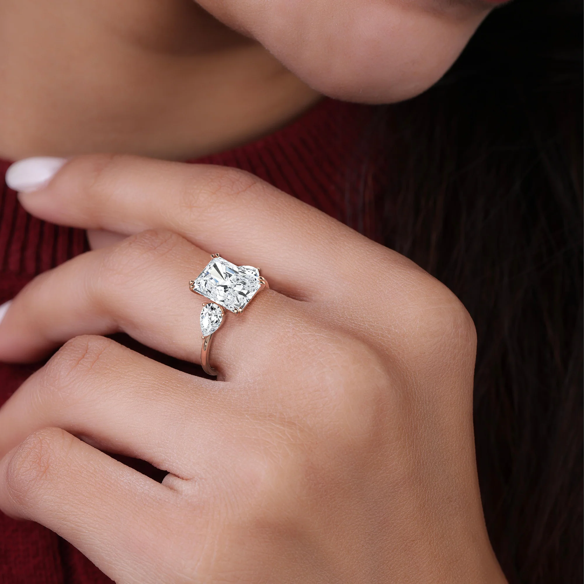 Dahlia丨3CT Radiant Cut Lab Diamond Three Stone Engagement Ring In 14K Solid Gold/Platinum - Image 20