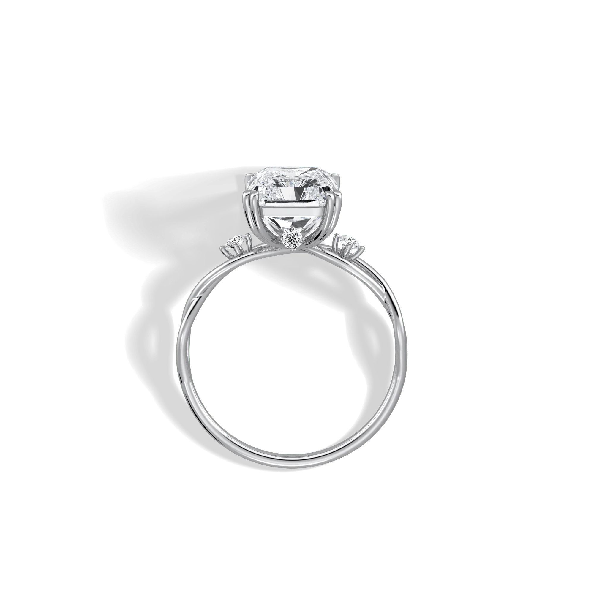 Amira丨3CT Radiant Cut Lab Diamond Twisted Three Stones Engagement Ring - Image 32