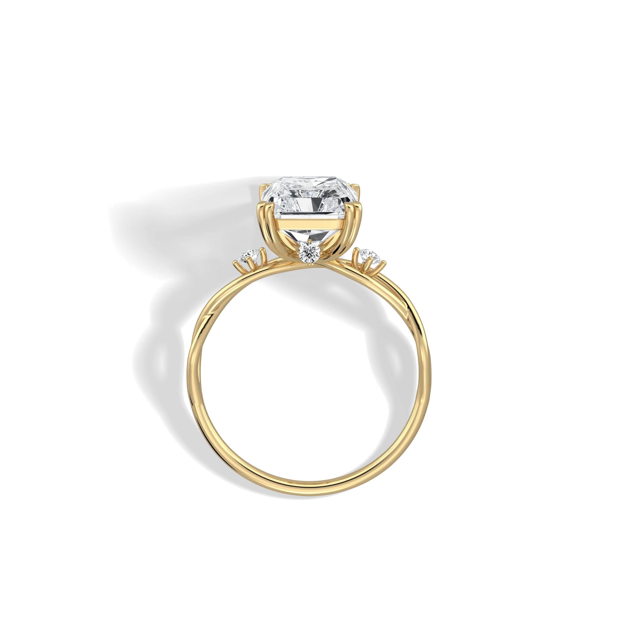 Amira丨3CT Radiant Cut Lab Diamond Twisted Three Stones Engagement Ring - Image 5