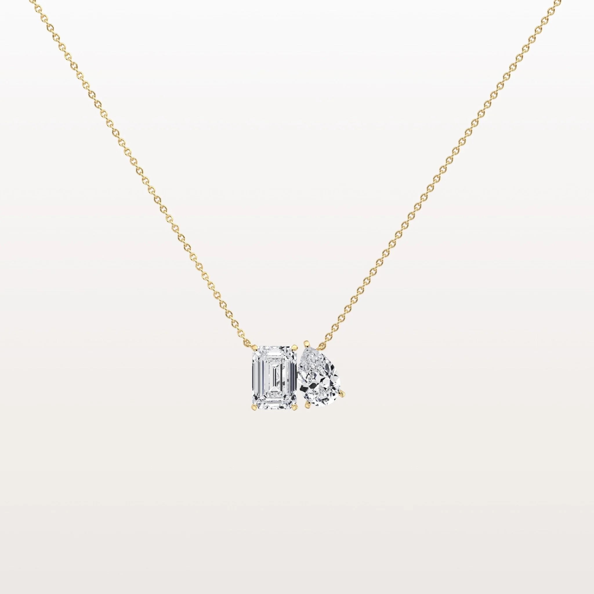 4CTW Emerald and Pear Cut Lab Diamoned Toi et Moi Necklace