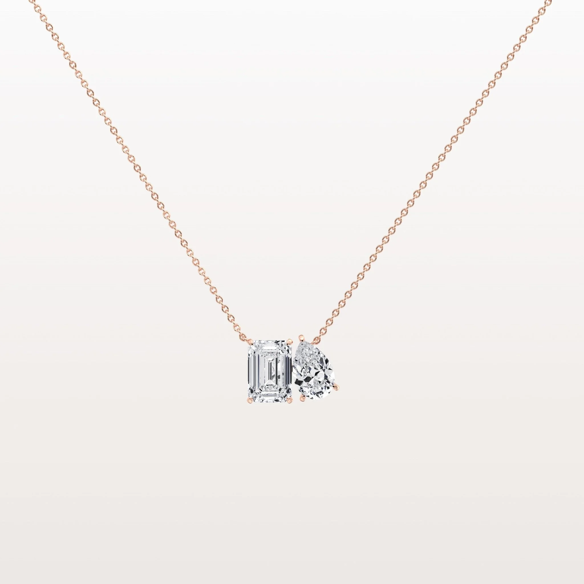 4CTW Emerald and Pear Cut Lab Diamoned Toi et Moi Necklace - Image 14
