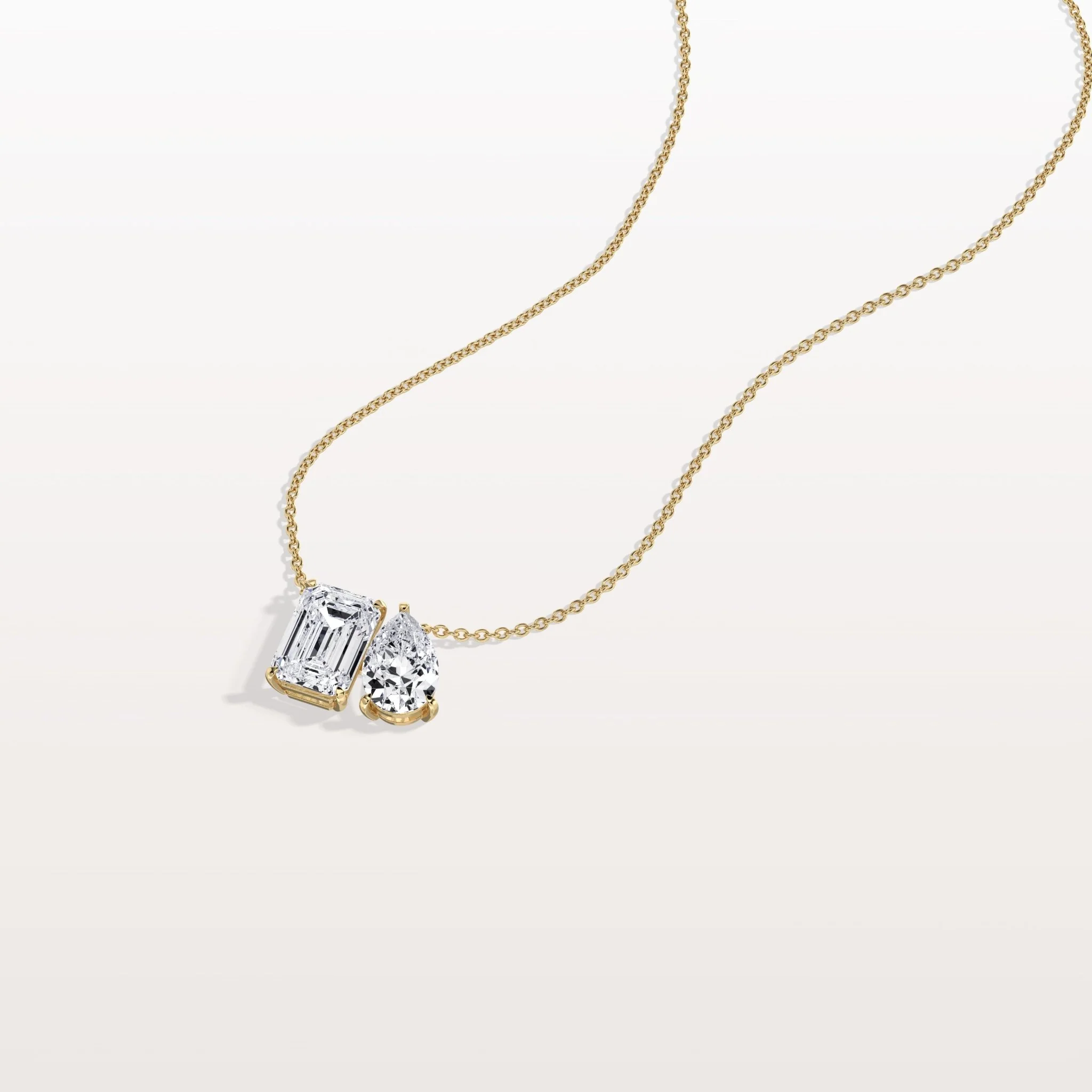 4CTW Emerald and Pear Cut Lab Diamoned Toi et Moi Necklace - Image 4