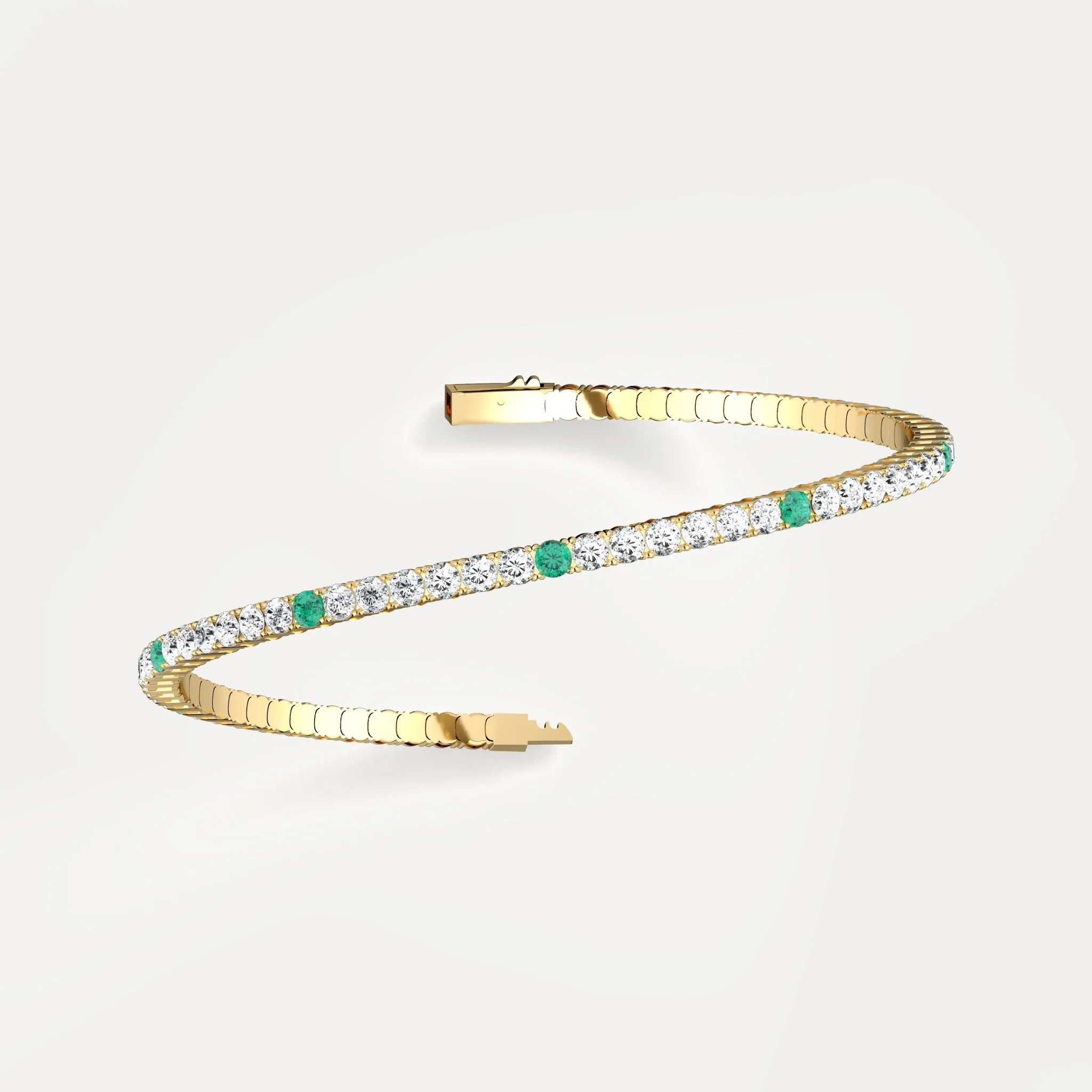 5CTW Lab Created Diamond&Emerald Flexible Bangle Bracelet in 14K Solid Gold - Image 5