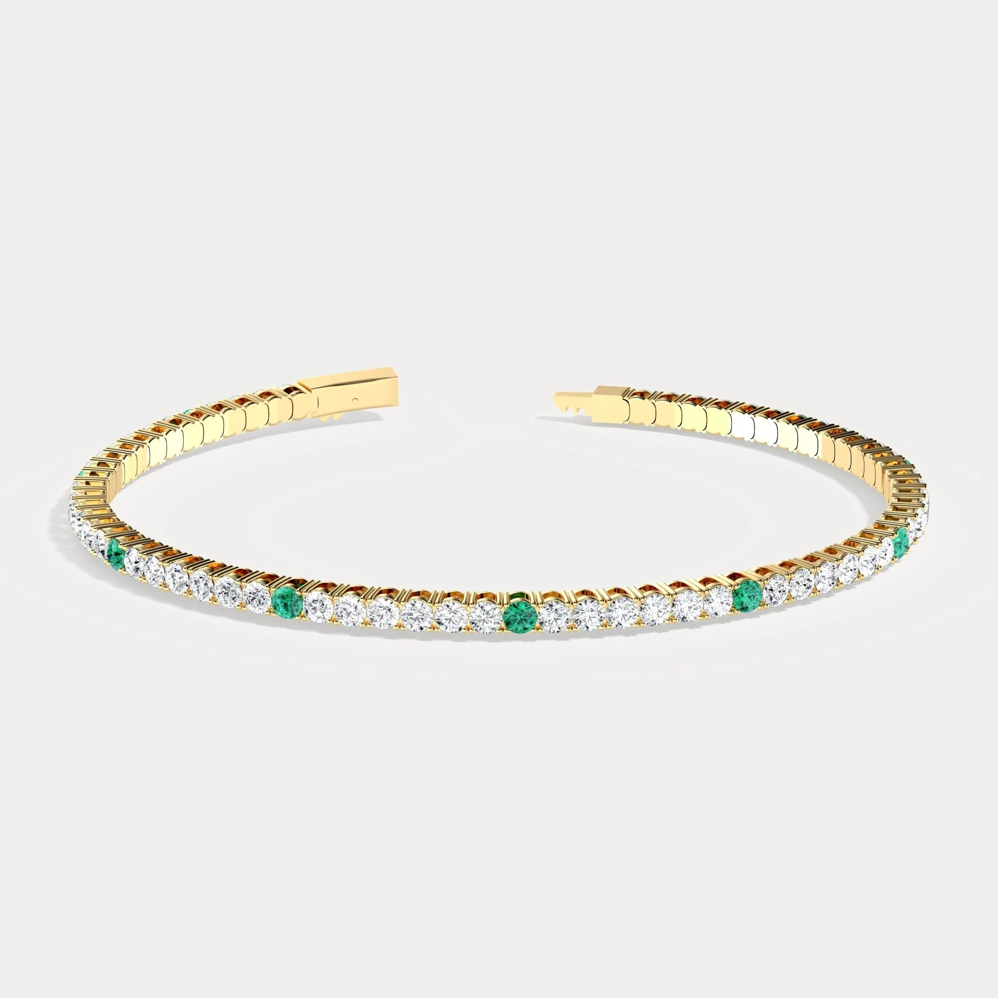 5CTW Lab Created Diamond&Emerald Flexible Bangle Bracelet in 14K Solid Gold - Image 7