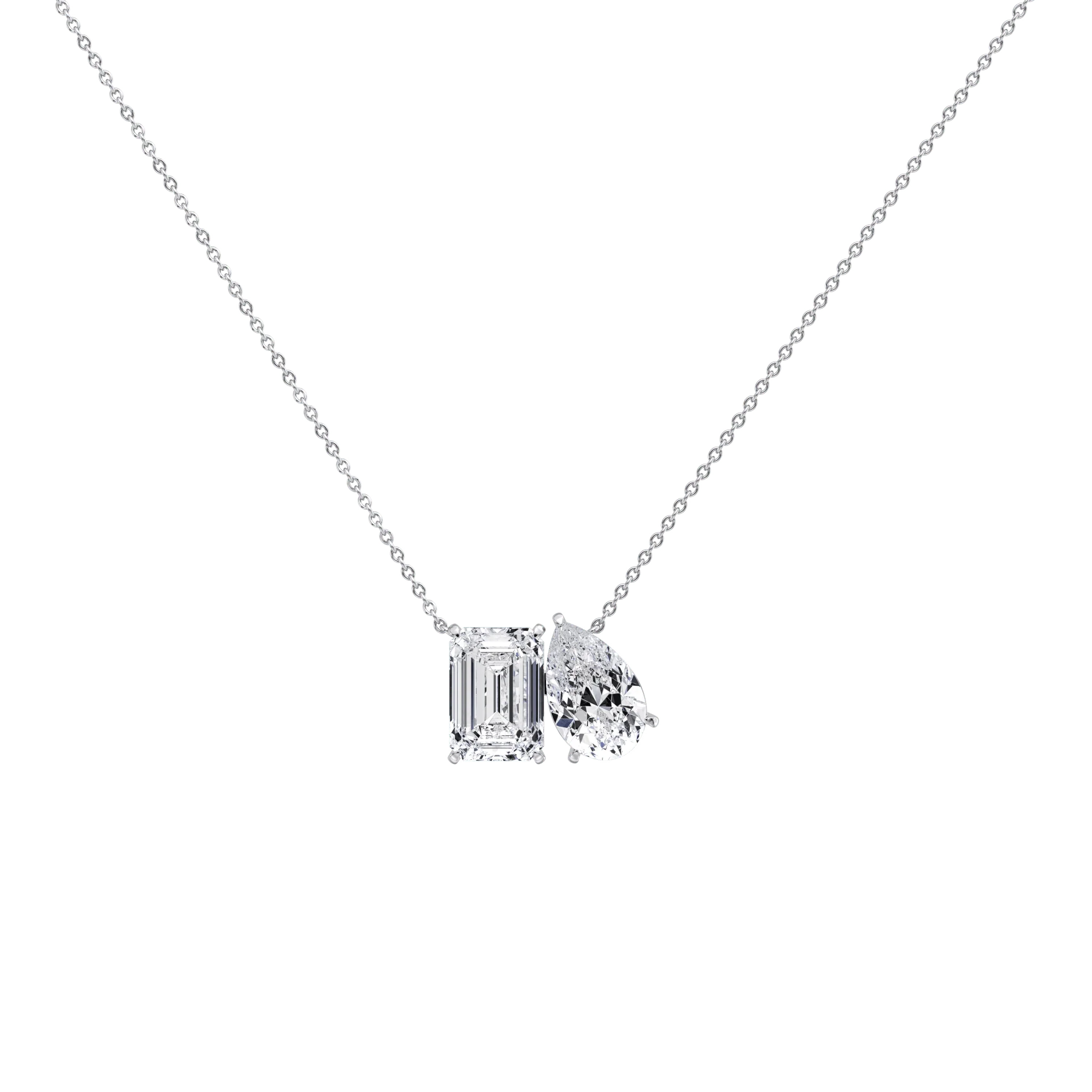 6CTW Emerald and Pear Cut Lab Diamond Toi et Moi Necklace - Image 23