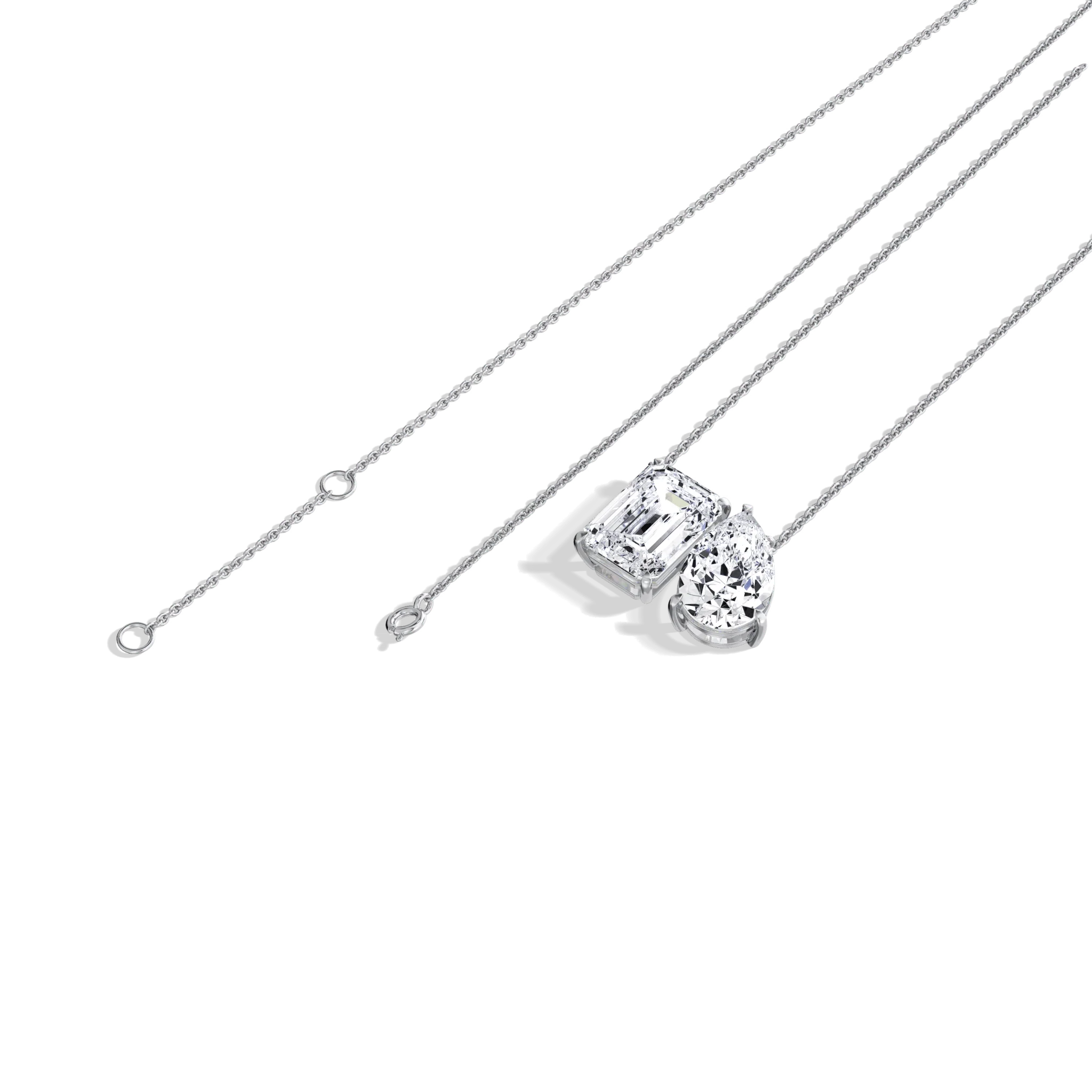 6CTW Emerald and Pear Cut Lab Diamond Toi et Moi Necklace - Image 4