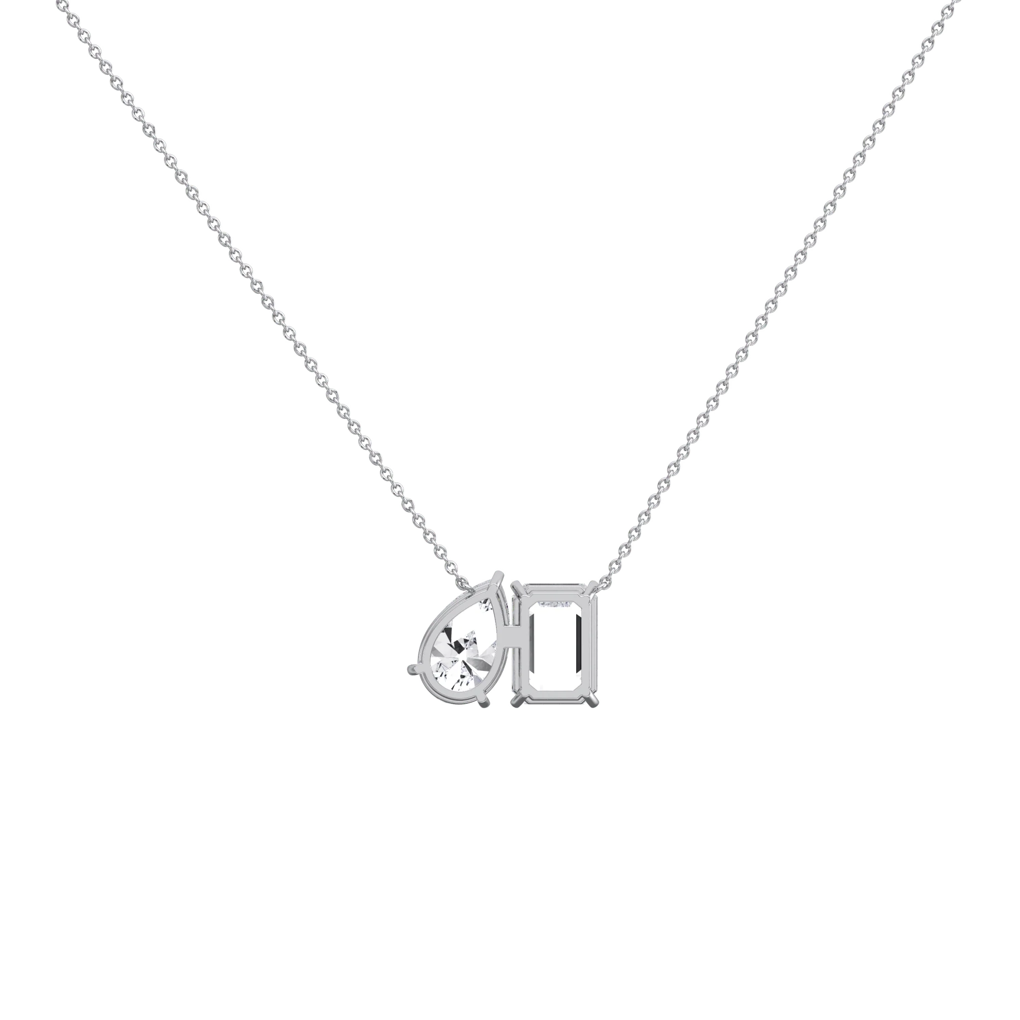 6CTW Emerald and Pear Cut Lab Diamond Toi et Moi Necklace - Image 5