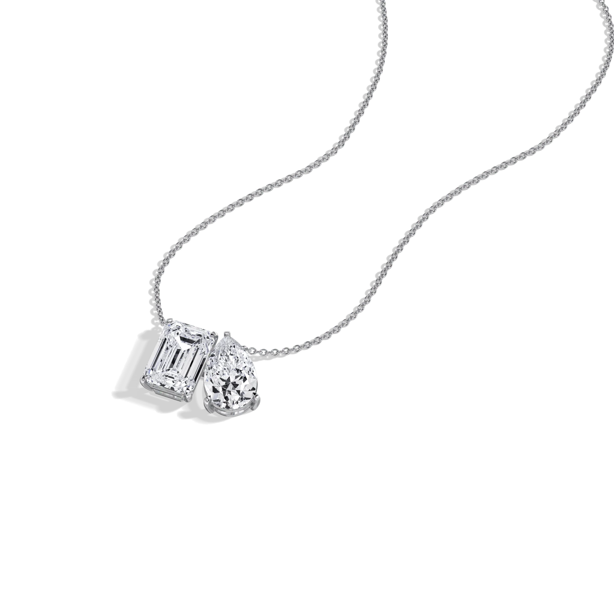 6CTW Emerald and Pear Cut Lab Diamond Toi et Moi Necklace - Image 7