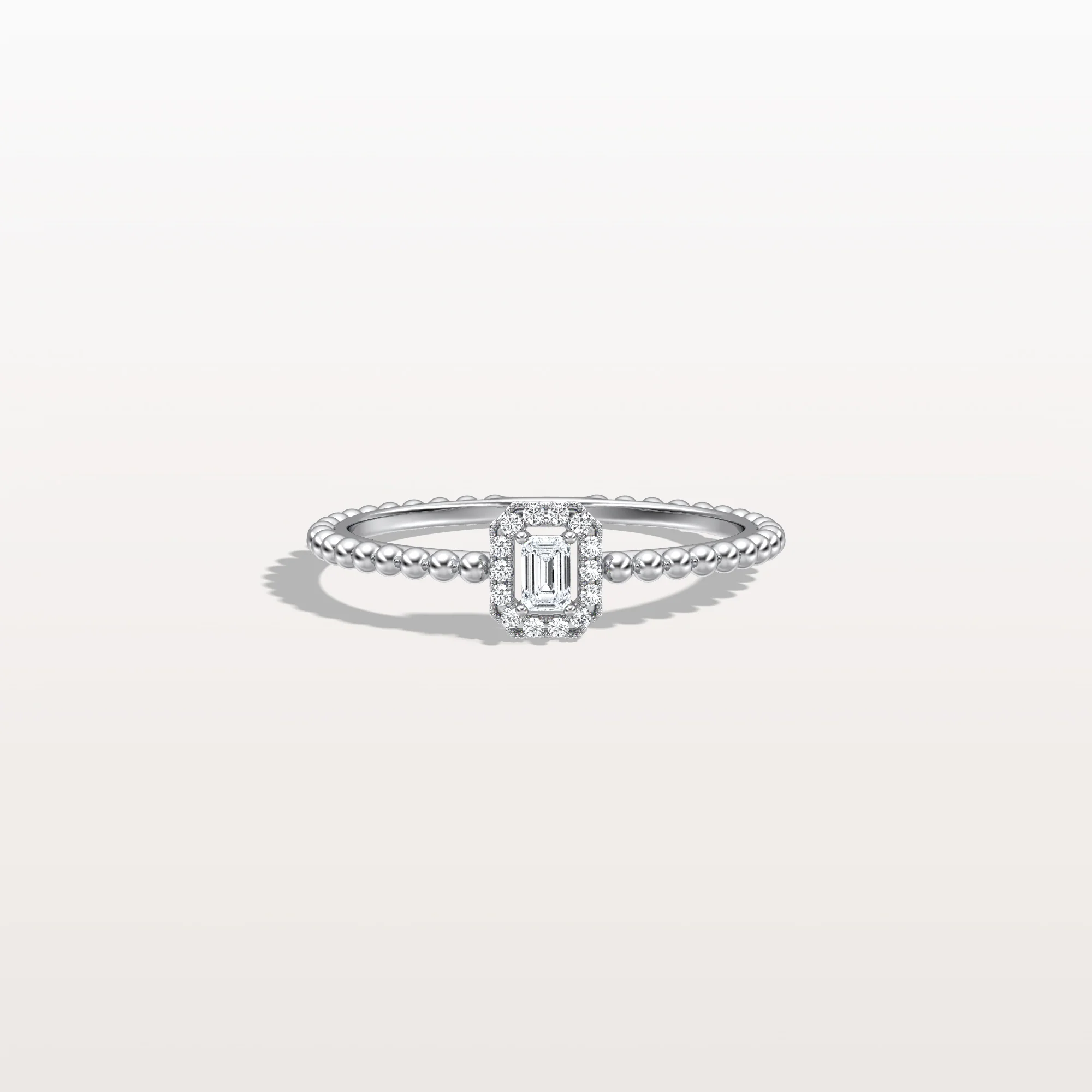 Beaded Emerald Cut Lab Diamond Ring In 14K Solid Gold/Platinum - Image 10