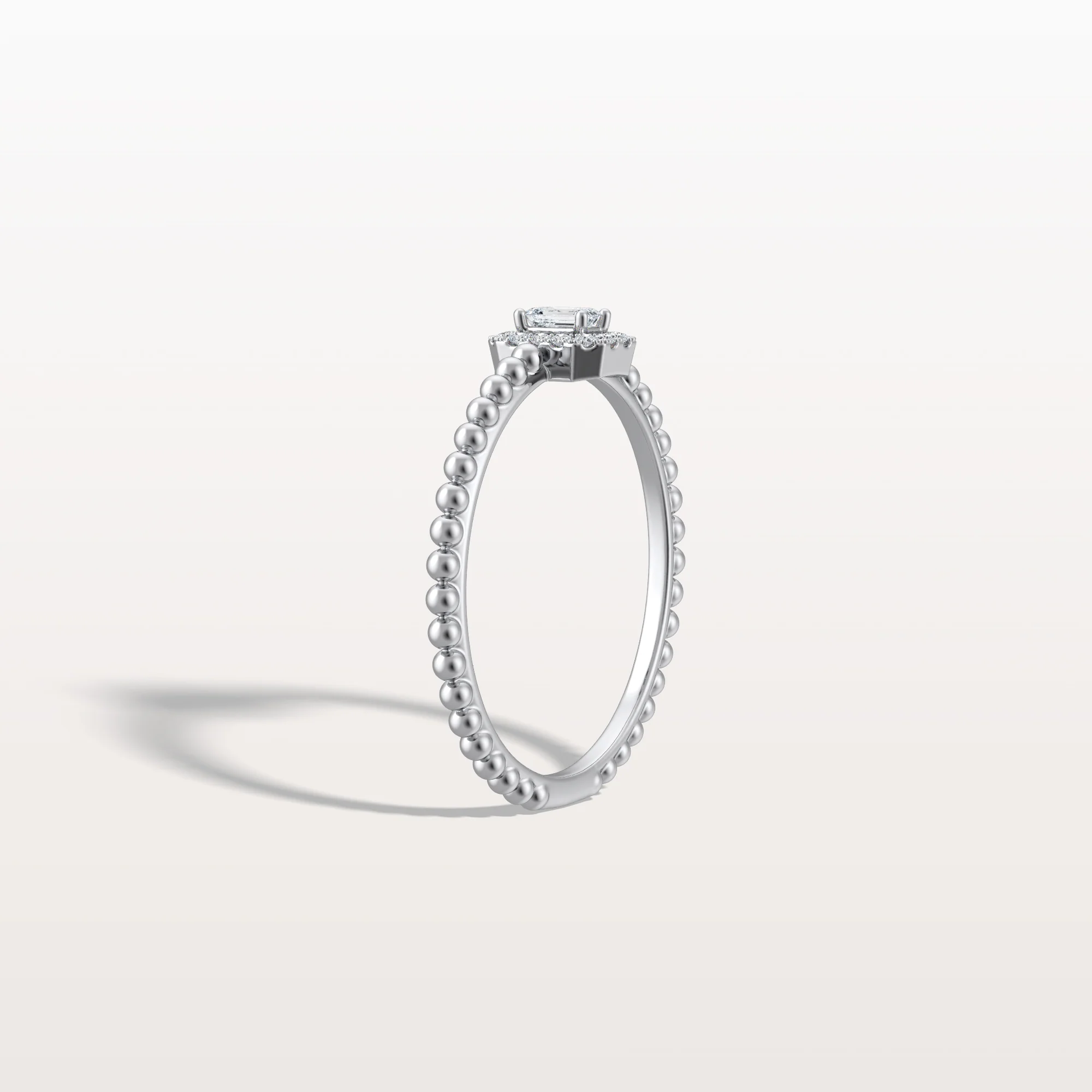 Beaded Emerald Cut Lab Diamond Ring In 14K Solid Gold/Platinum - Image 14