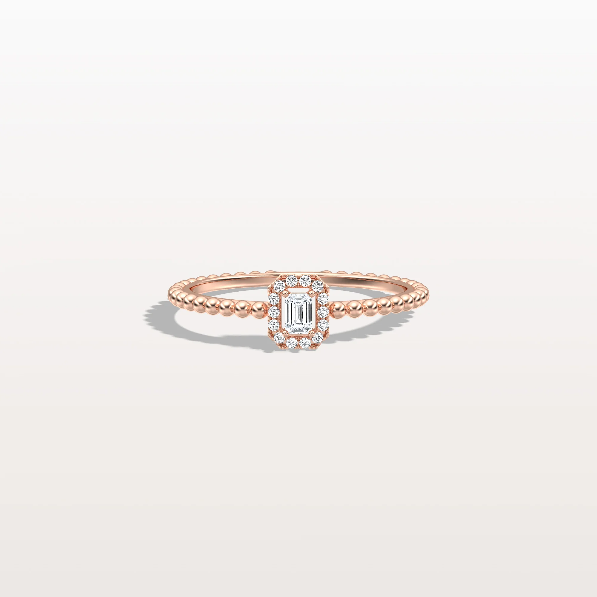 Beaded Emerald Cut Lab Diamond Ring In 14K Solid Gold/Platinum - Image 18