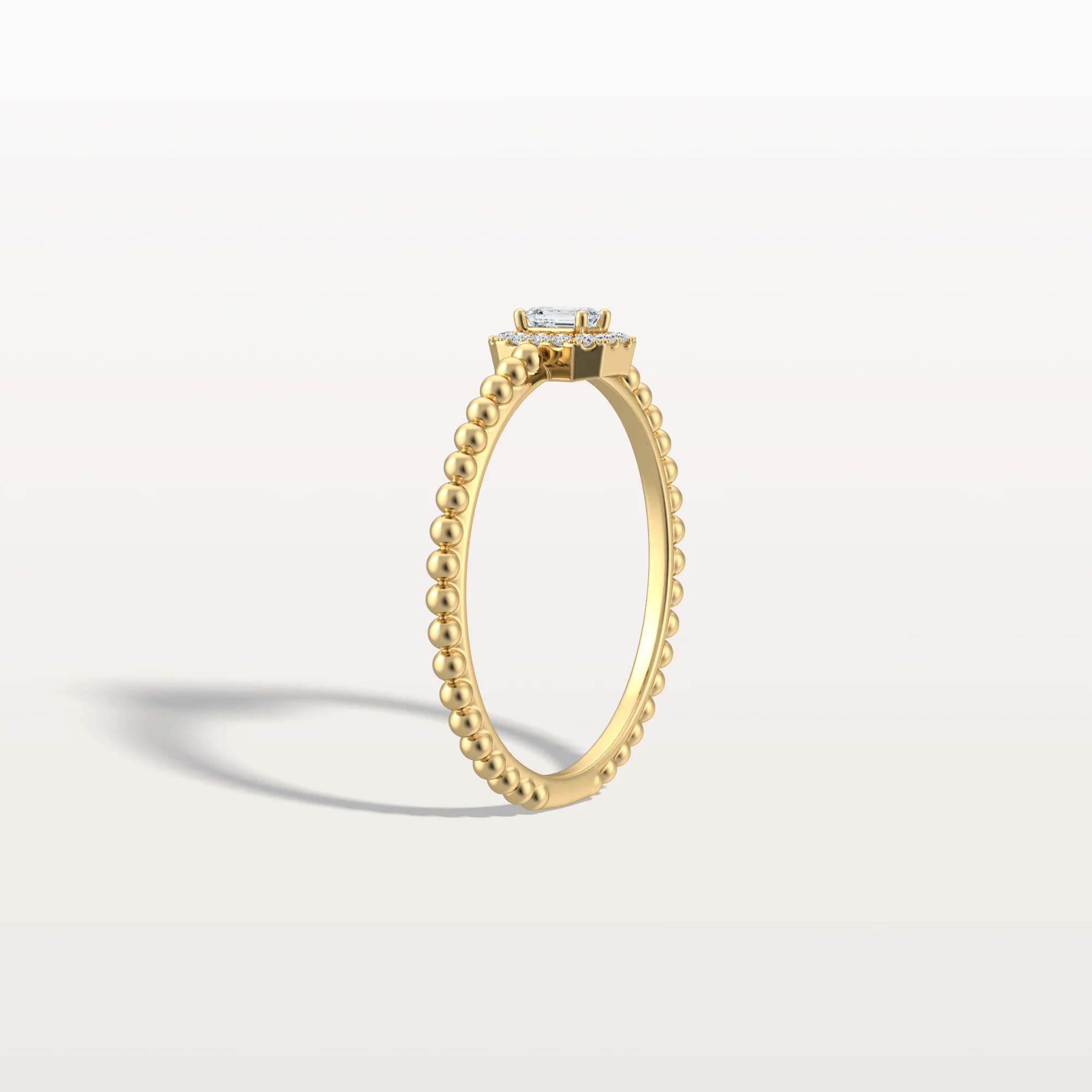 Beaded Emerald Cut Lab Diamond Ring In 14K Solid Gold/Platinum - Image 5
