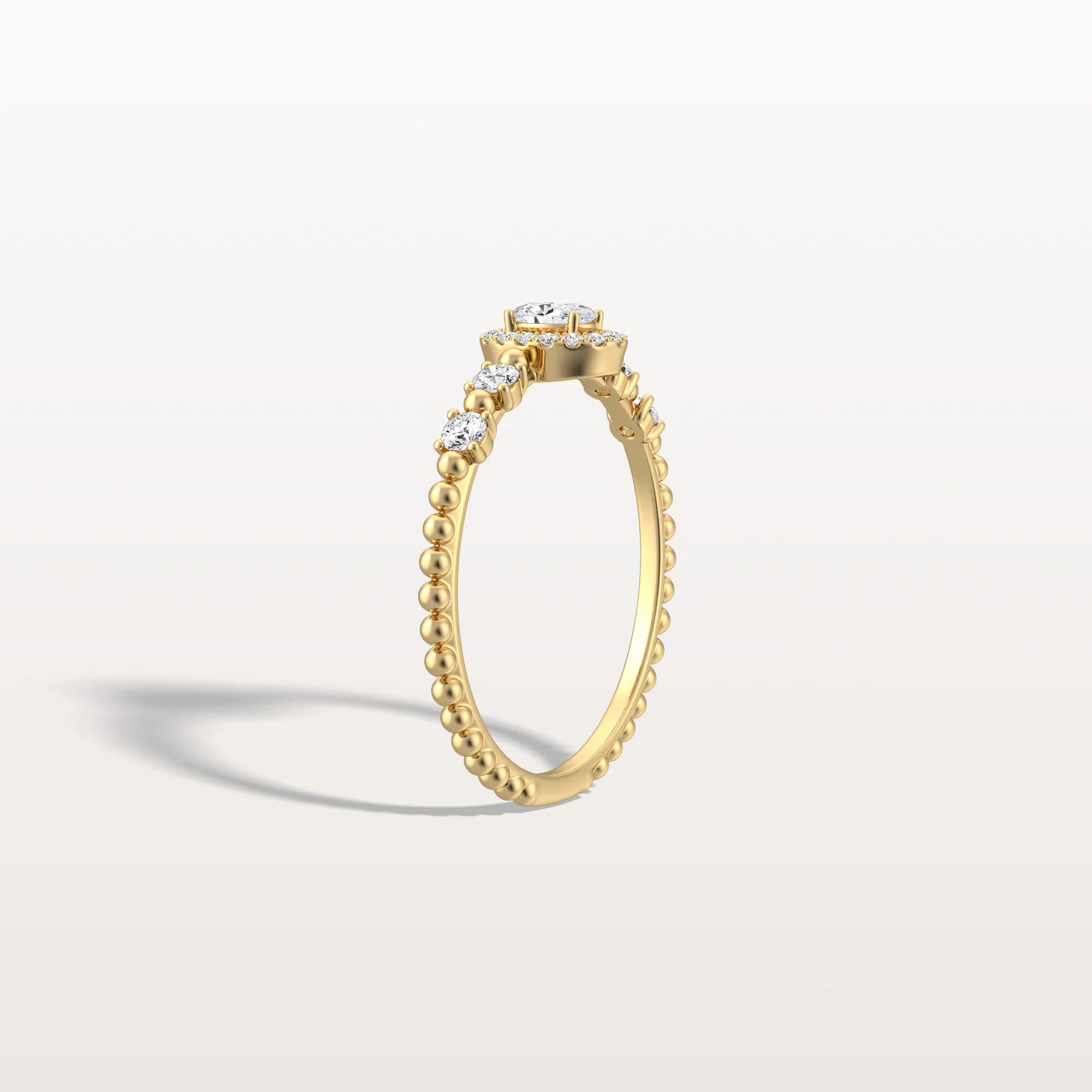 Beaded Oval Cut Lab Diamond Ring In 14K Solid Gold/Platinum - Image 4