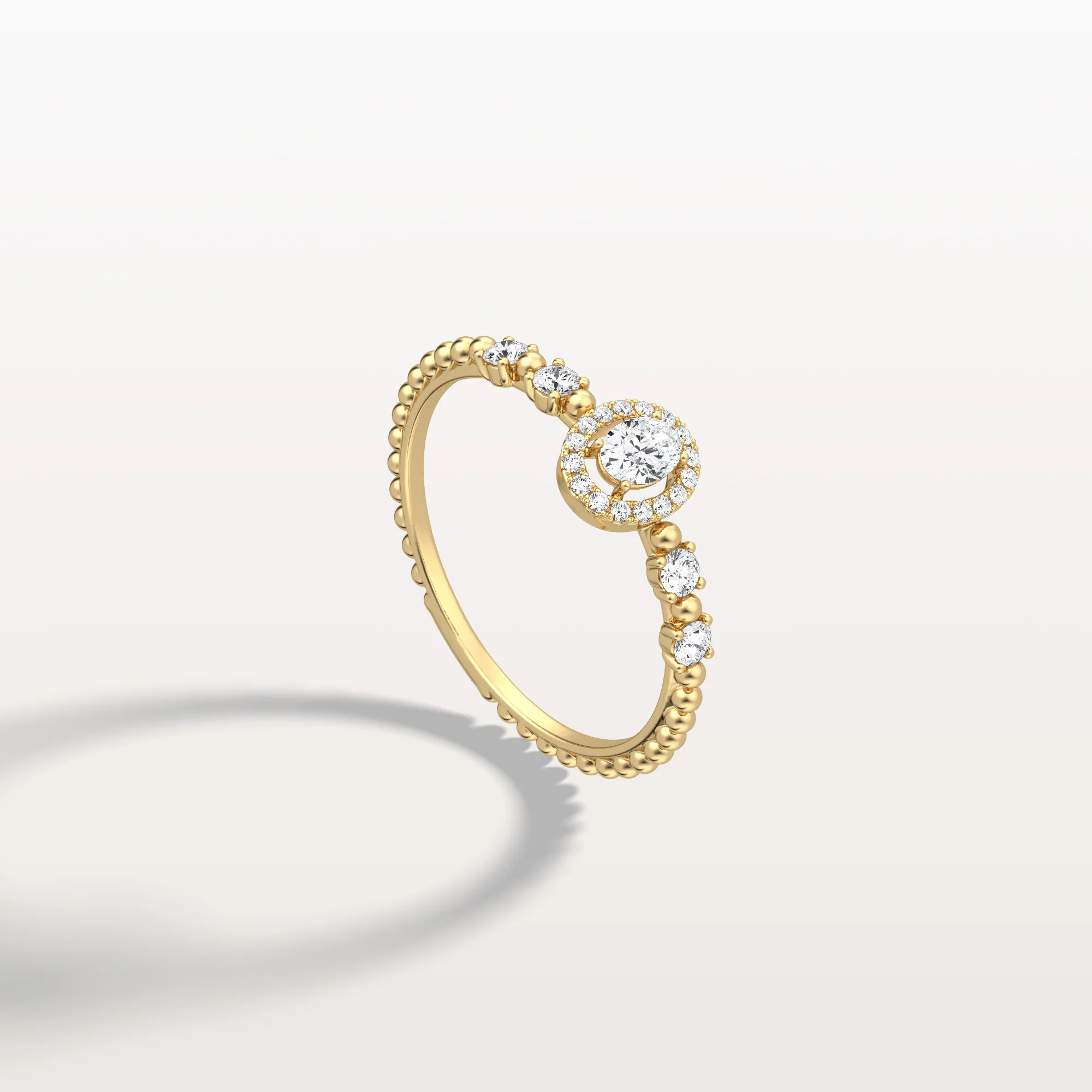 Beaded Oval Cut Lab Diamond Ring In 14K Solid Gold/Platinum - Image 7