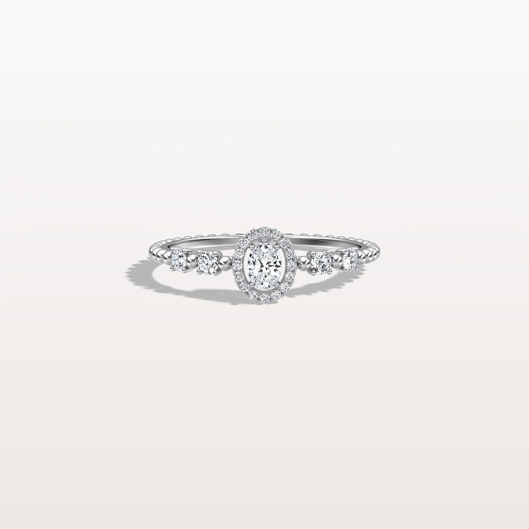 Beaded Oval Cut Lab Diamond Ring In 14K Solid Gold/Platinum - Image 9