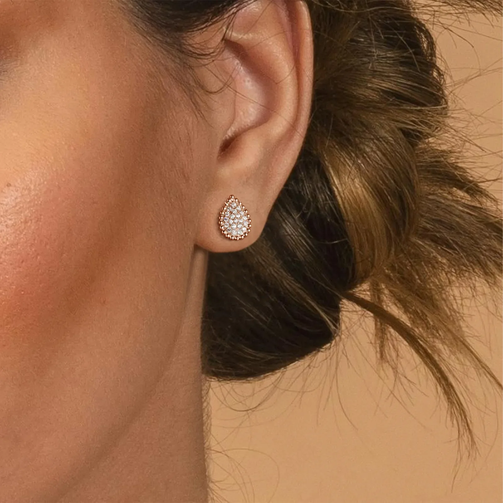 Beaded Teardrop Lab Grown Diamond Earrings in 14K White Gold - Image 15