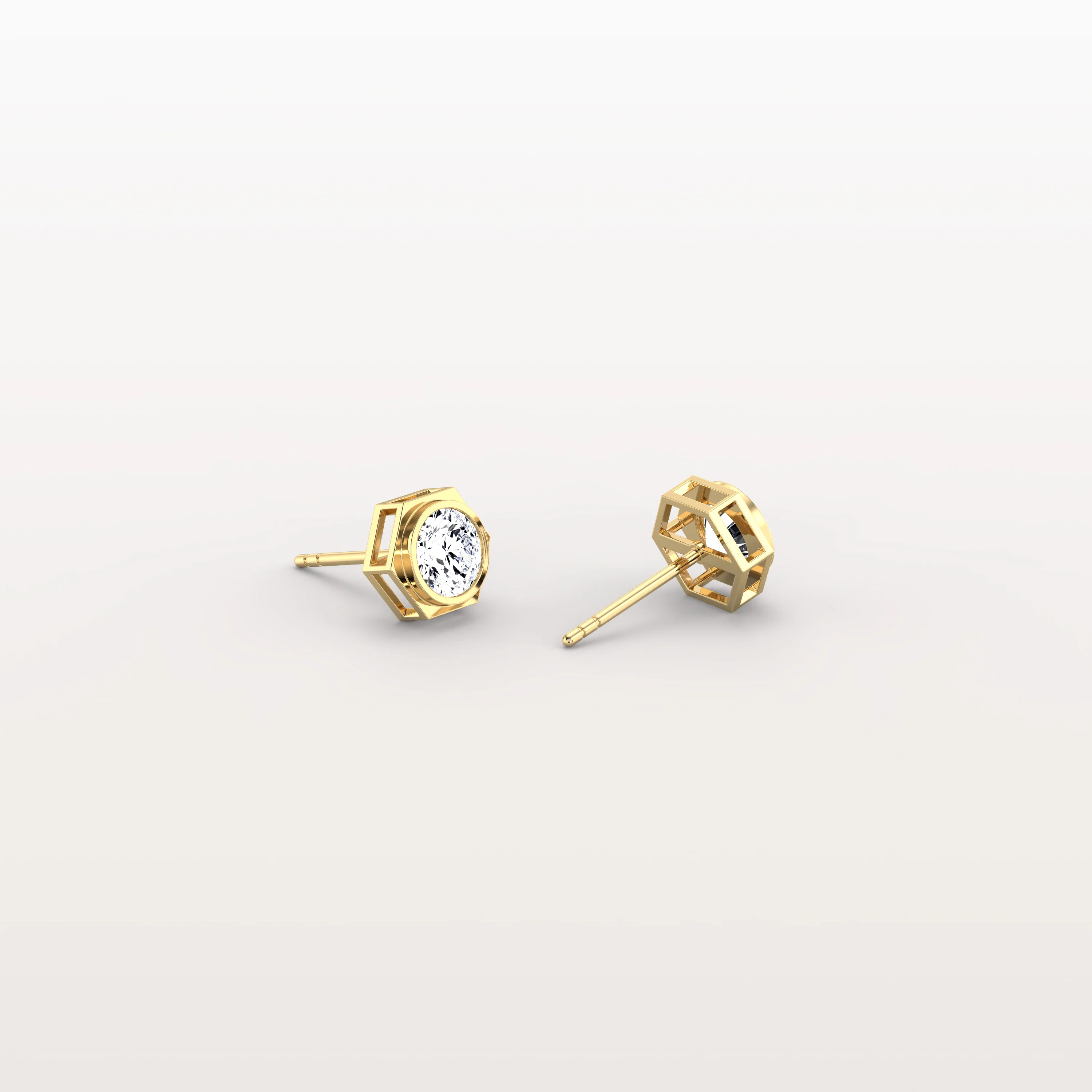 Bezel Lab Created Diamond 1CTW Stud Earrings in 14K Solid Gold - Image 4