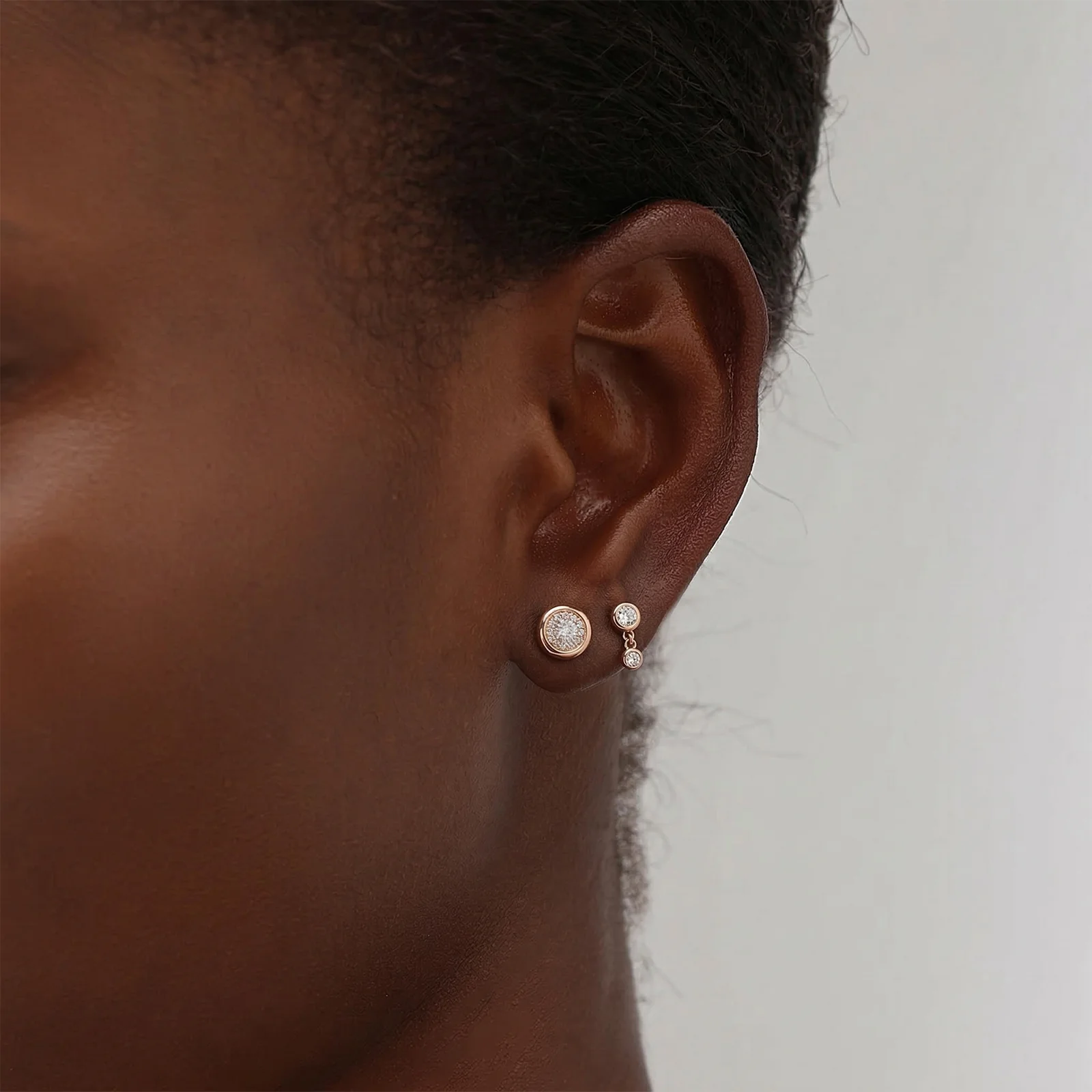 Bezel Lab Grown Round Diamond Stud Earrings in 14K Gold/Platinum - Image 17