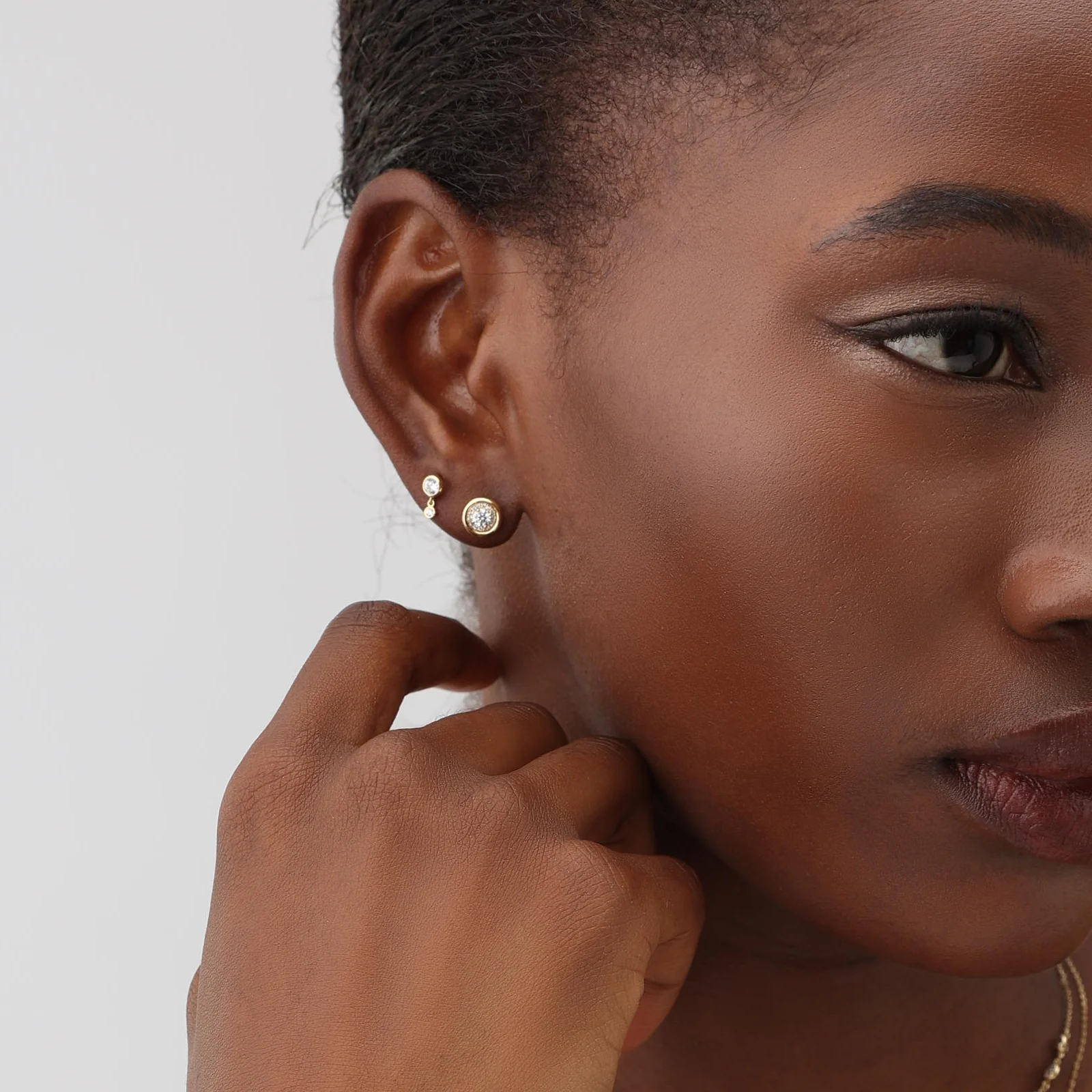 Bezel Lab Grown Round Diamond Stud Earrings in 14K Gold/Platinum - Image 3