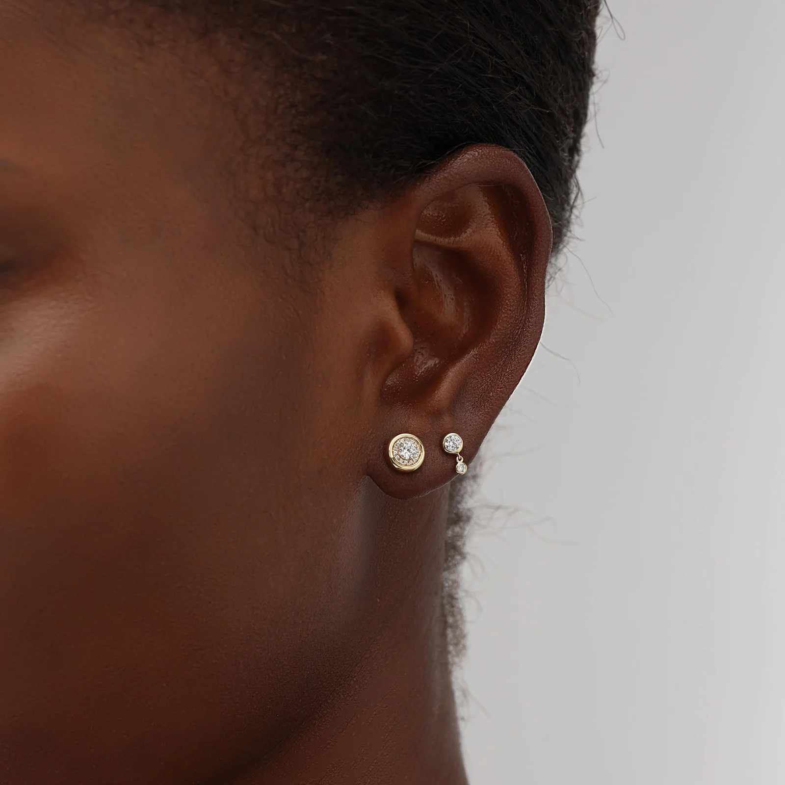 Bezel Lab Grown Round Diamond Stud Earrings in 14K Gold/Platinum - Image 4