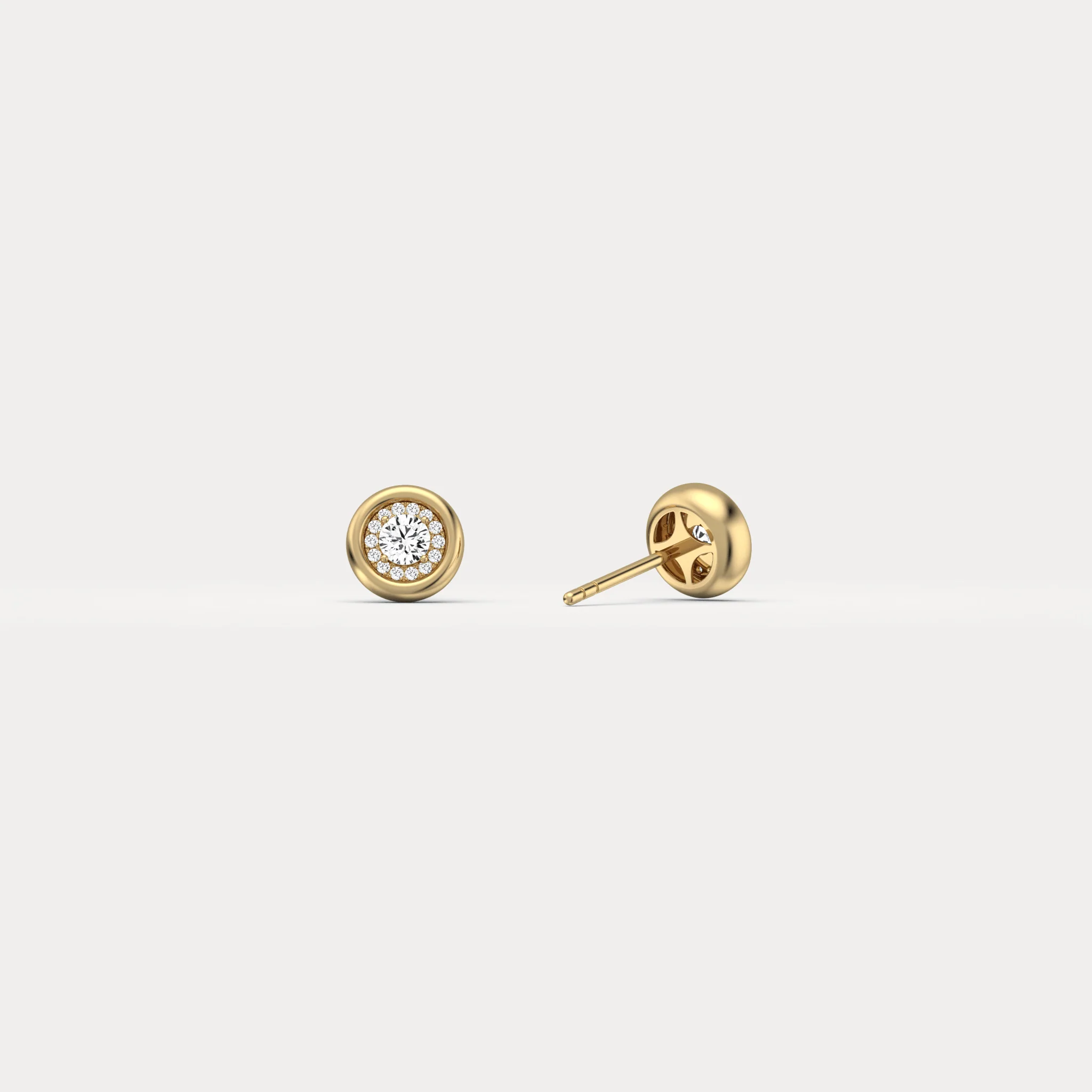 Bezel Lab Grown Round Diamond Stud Earrings in 14K Gold/Platinum - Image 6