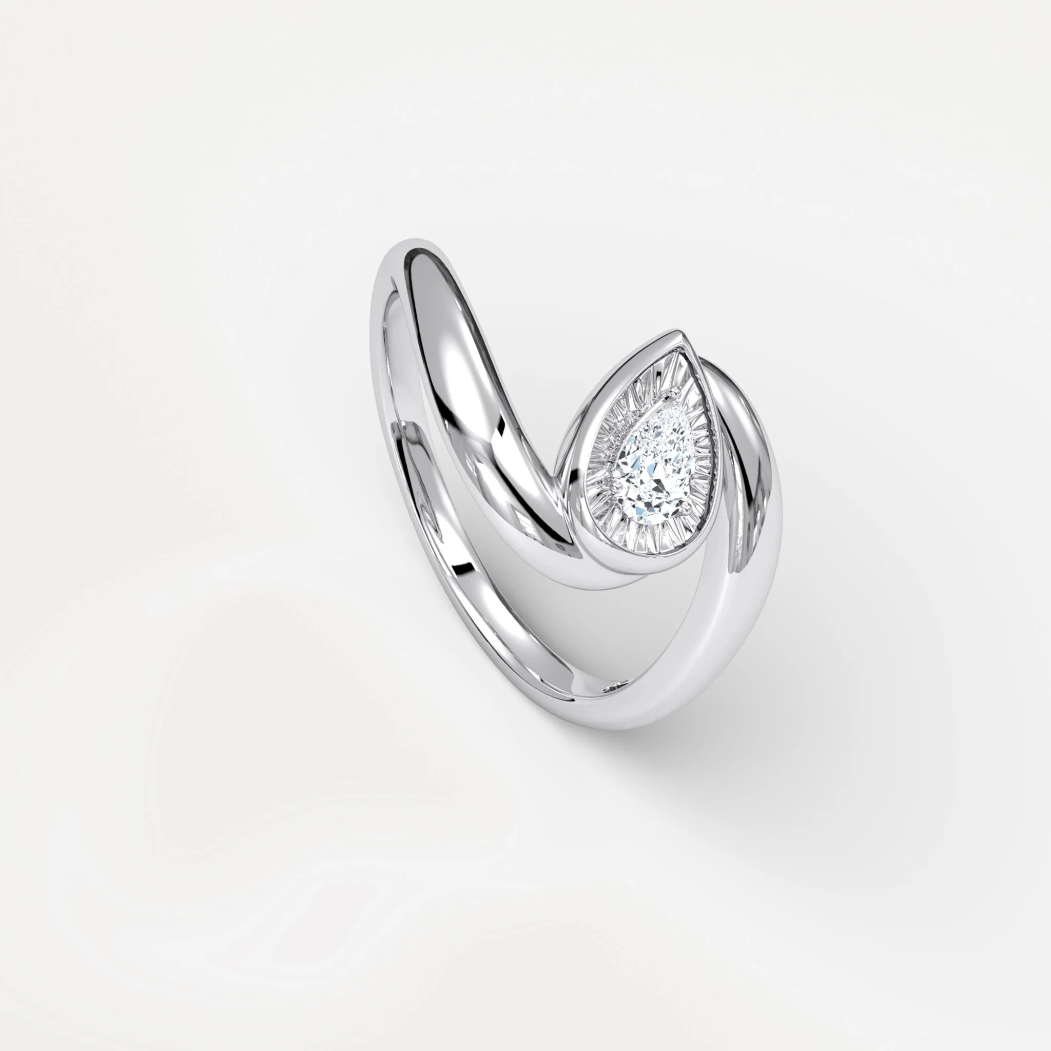 Bezel Pear Diamond Bypass Ring in Sterling Silver - Image 11
