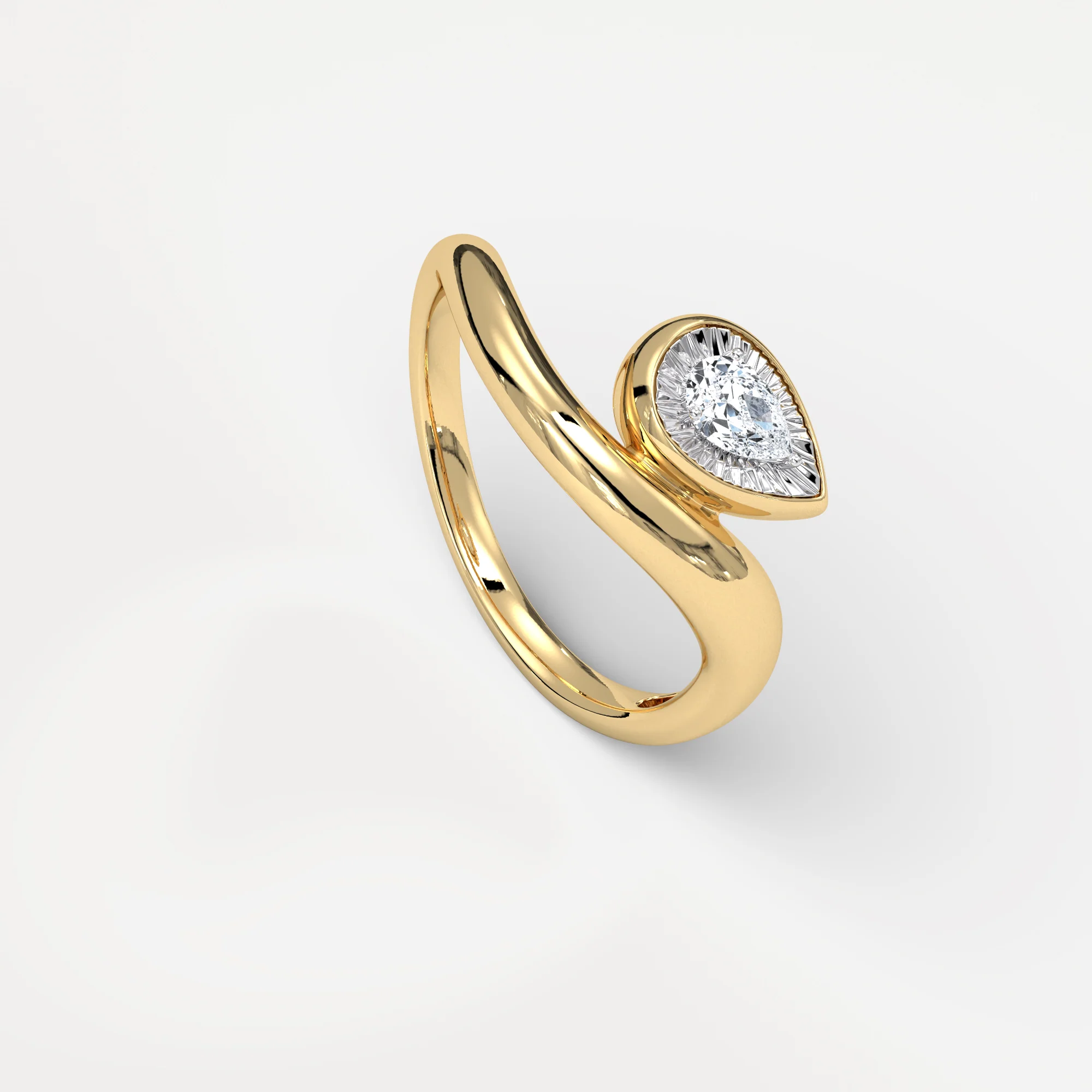 Bezel Pear Diamond Curved Ring in Sterling Silver - Image 3