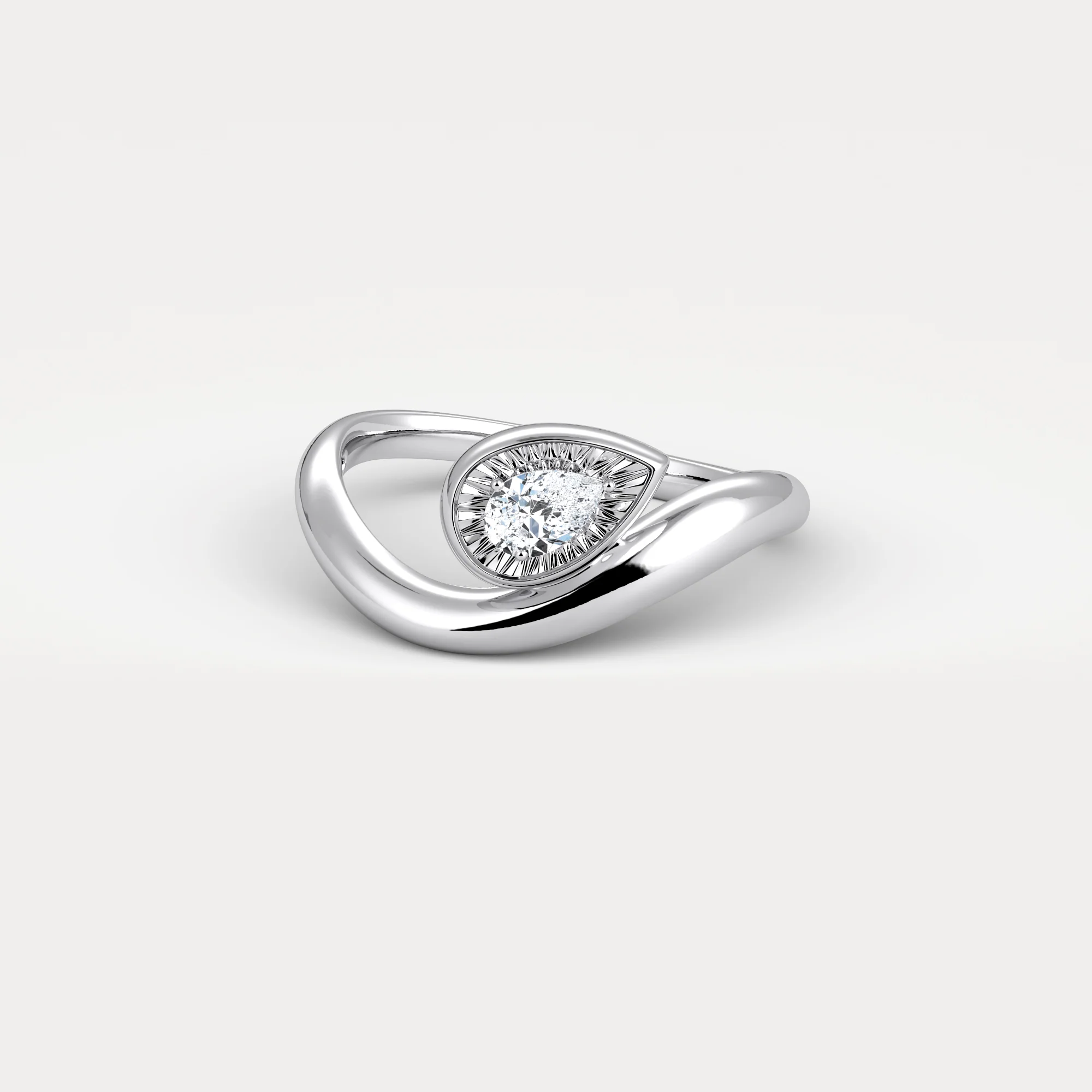 Bezel Pear Diamond Curved Ring in Sterling Silver - Image 7