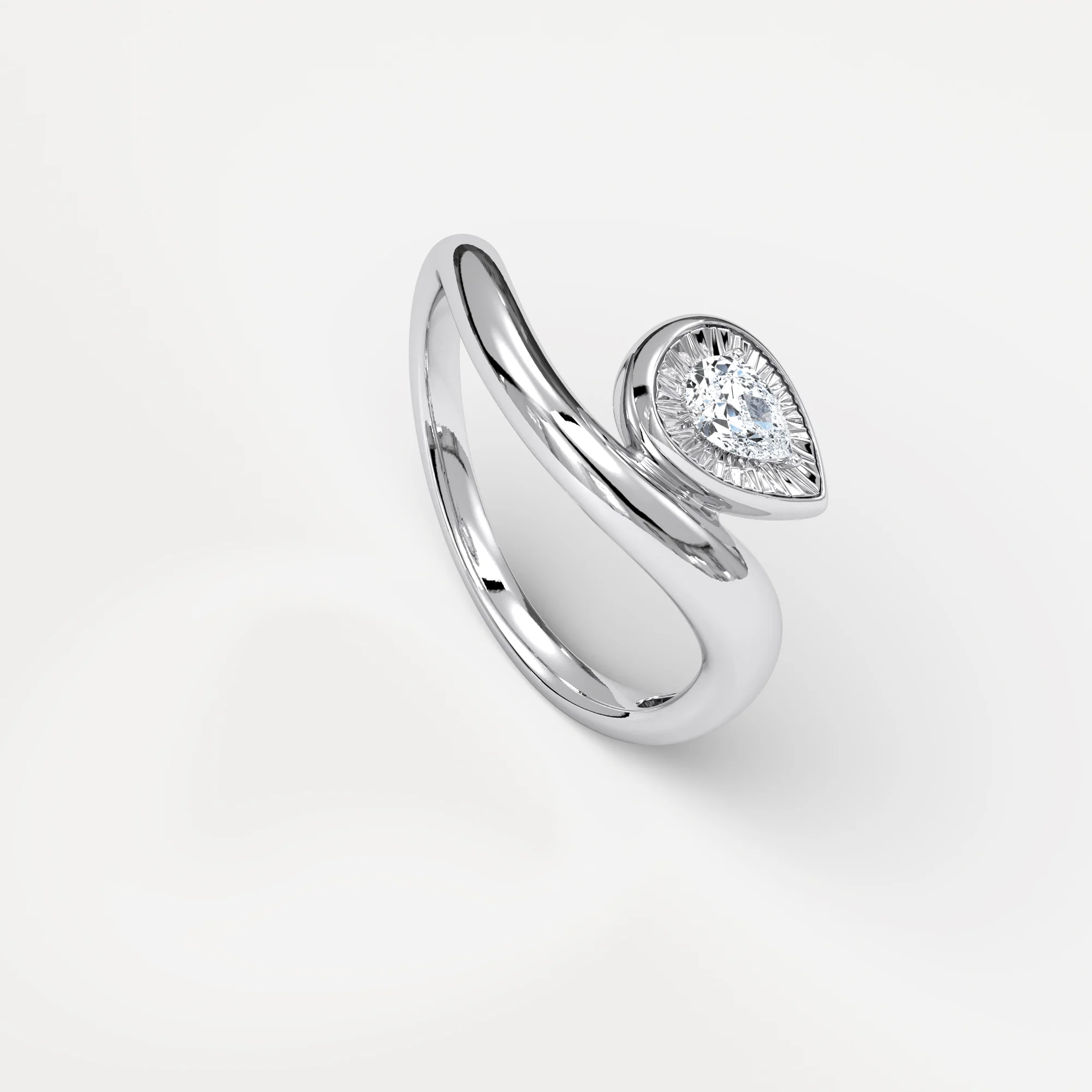 Bezel Pear Diamond Curved Ring in Sterling Silver - Image 9