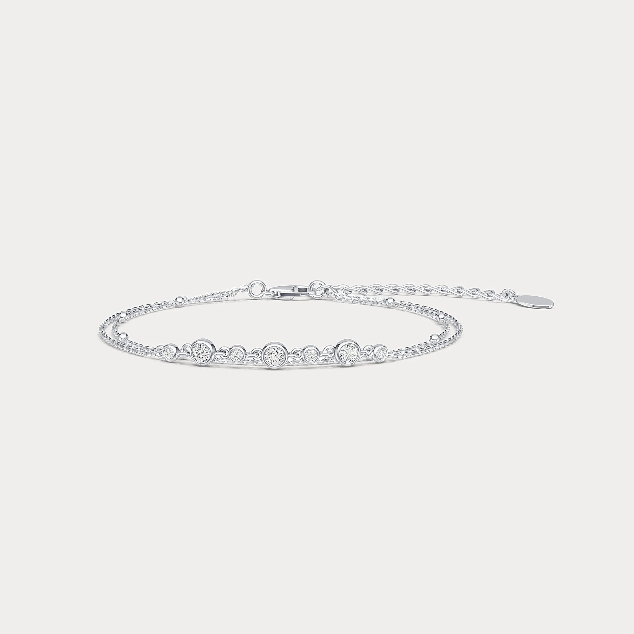 Bezel Set Lab-Grown Diamond Bracelet with Double Chain in Sterling Silver