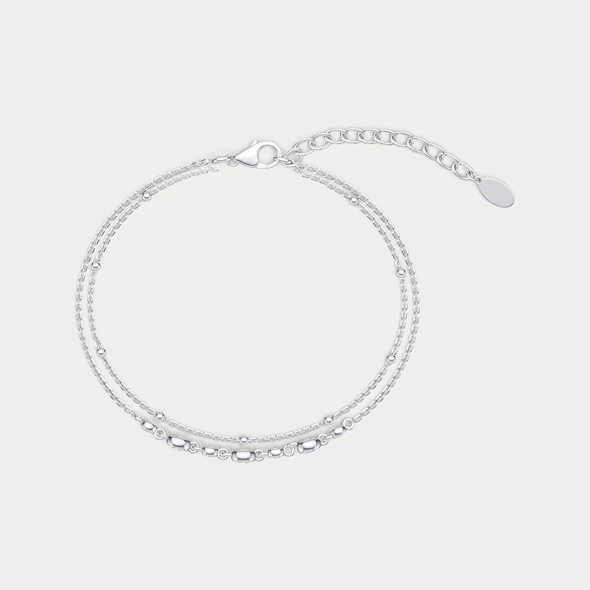 Bezel Set Lab-Grown Diamond Bracelet with Double Chain in Sterling Silver - Image 5