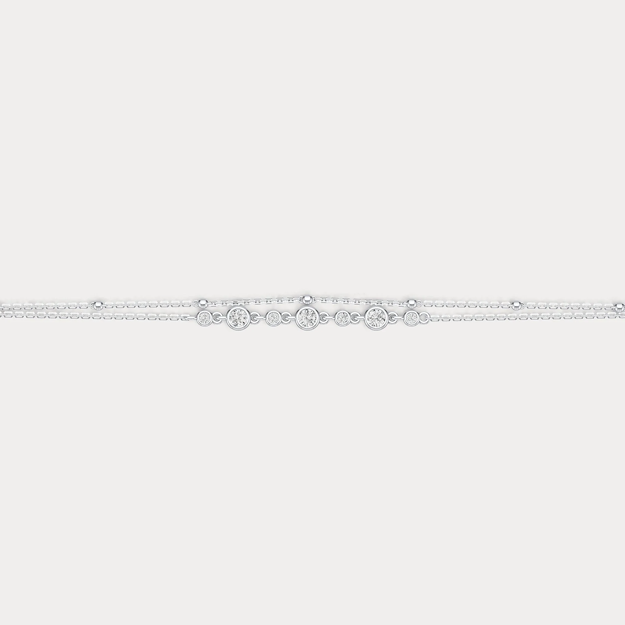 Bezel Set Lab-Grown Diamond Bracelet with Double Chain in Sterling Silver - Image 6