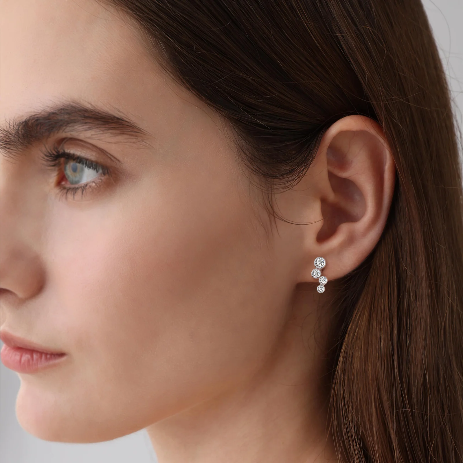 Bezel Set Lab-Grown Diamond Bubble Stud Earrings in 14K Gold/Platinum - Image 9