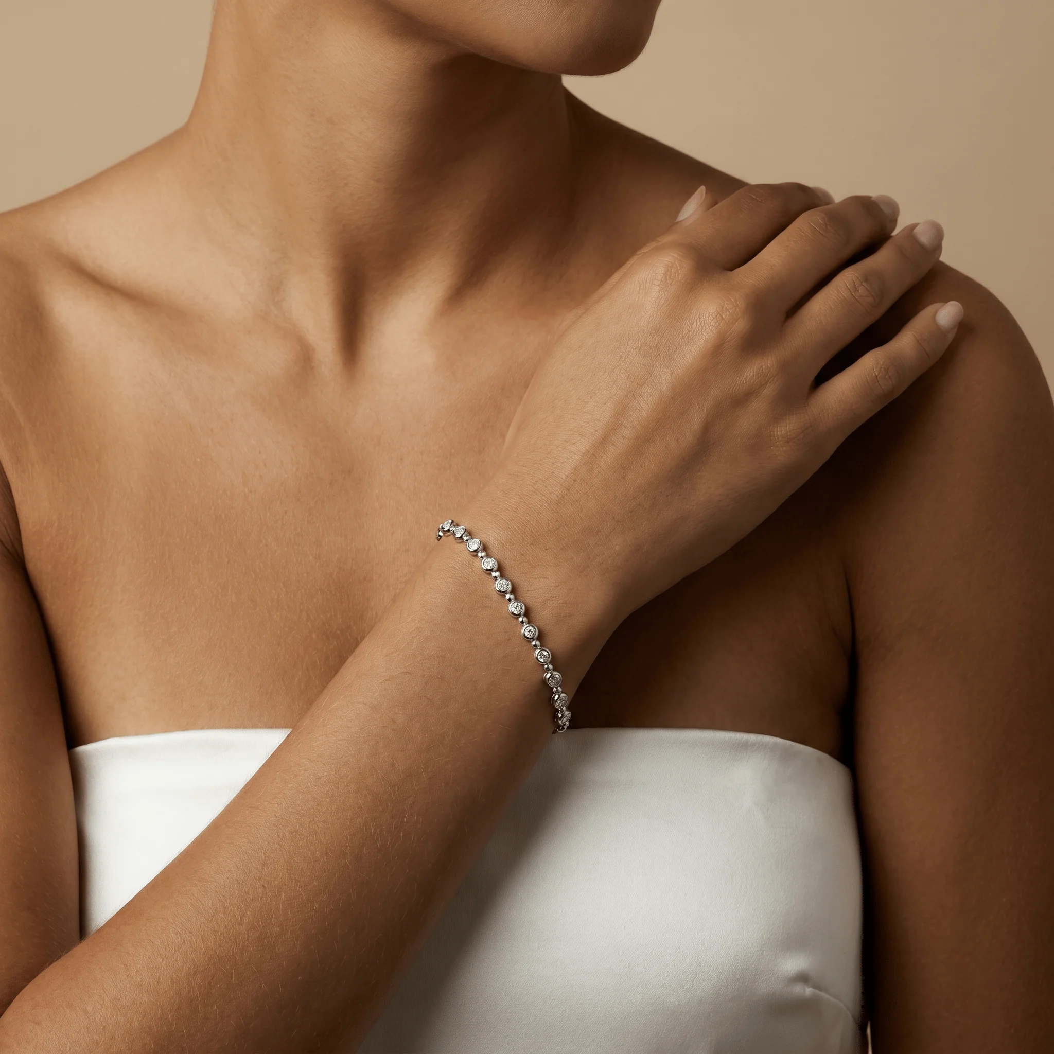 Bezel Set Lab-Grown Diamond Half Tennis Bracelet in Sterling Silver - Image 3