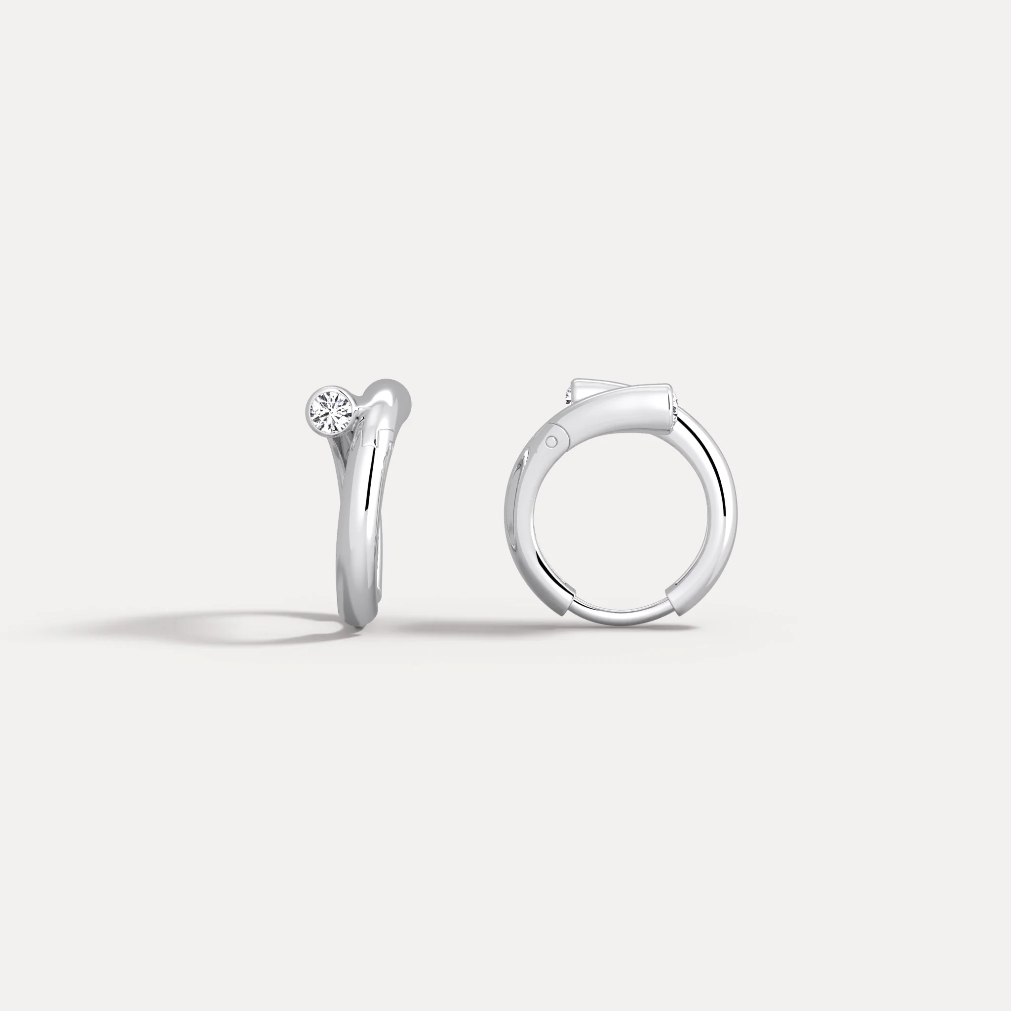 Bezel Set Lab-Grown Diamond Huggie Hoop Earrings in 925 Sterling Silver
