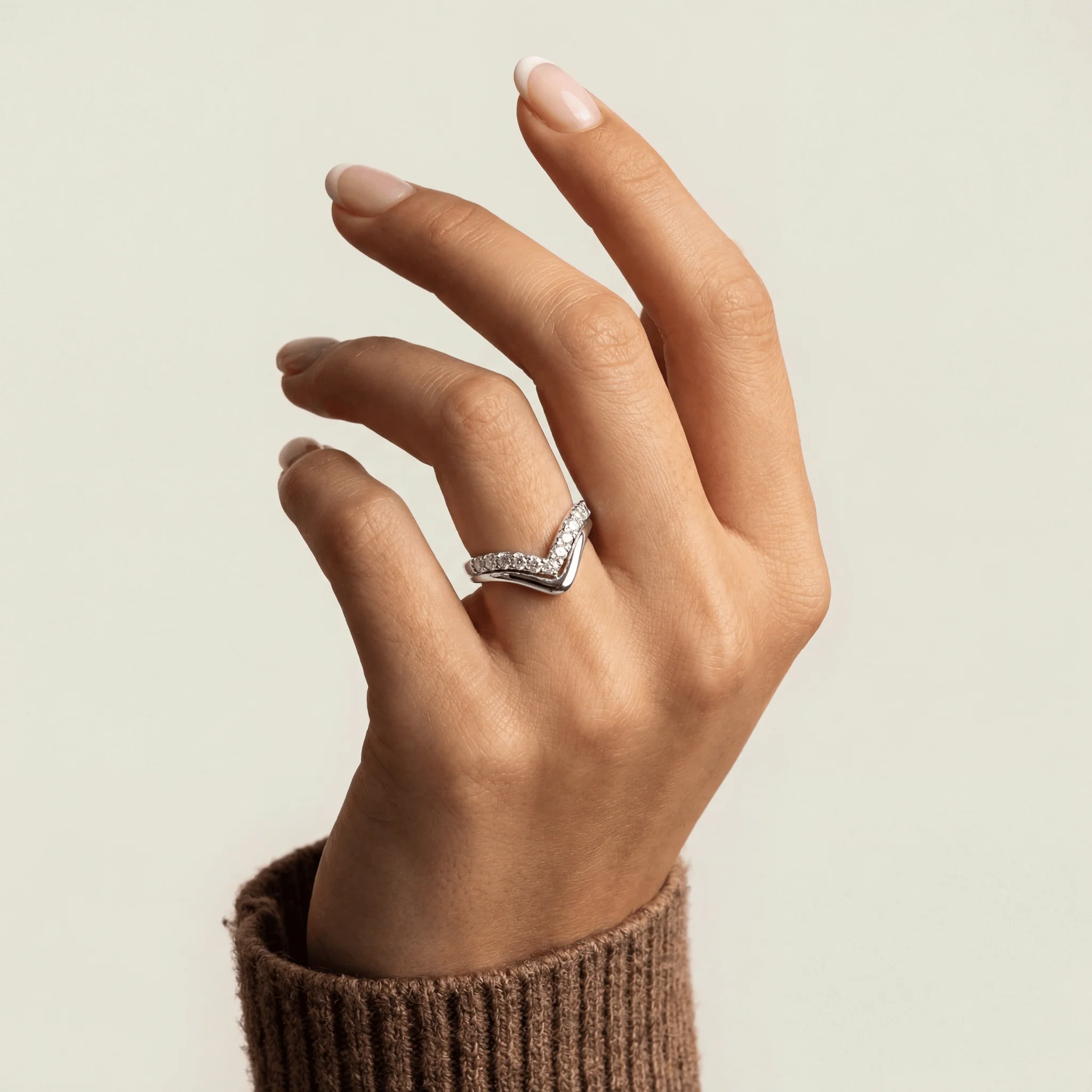 Chevron V-Shaped Lab-Grown Diamond Ring in Sterling Silver - Image 2