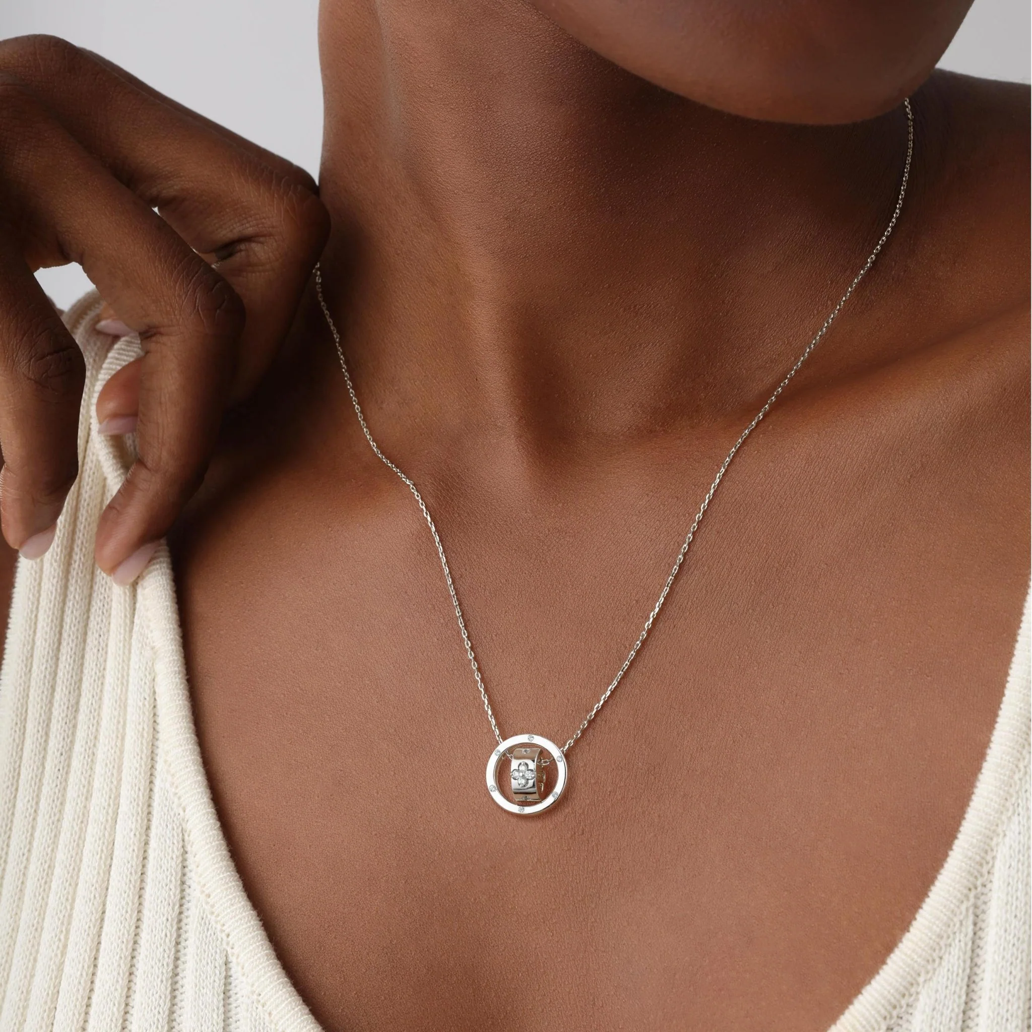 Double Ring Lab-Grown Diamond Pendant Necklace For Women - Image 2