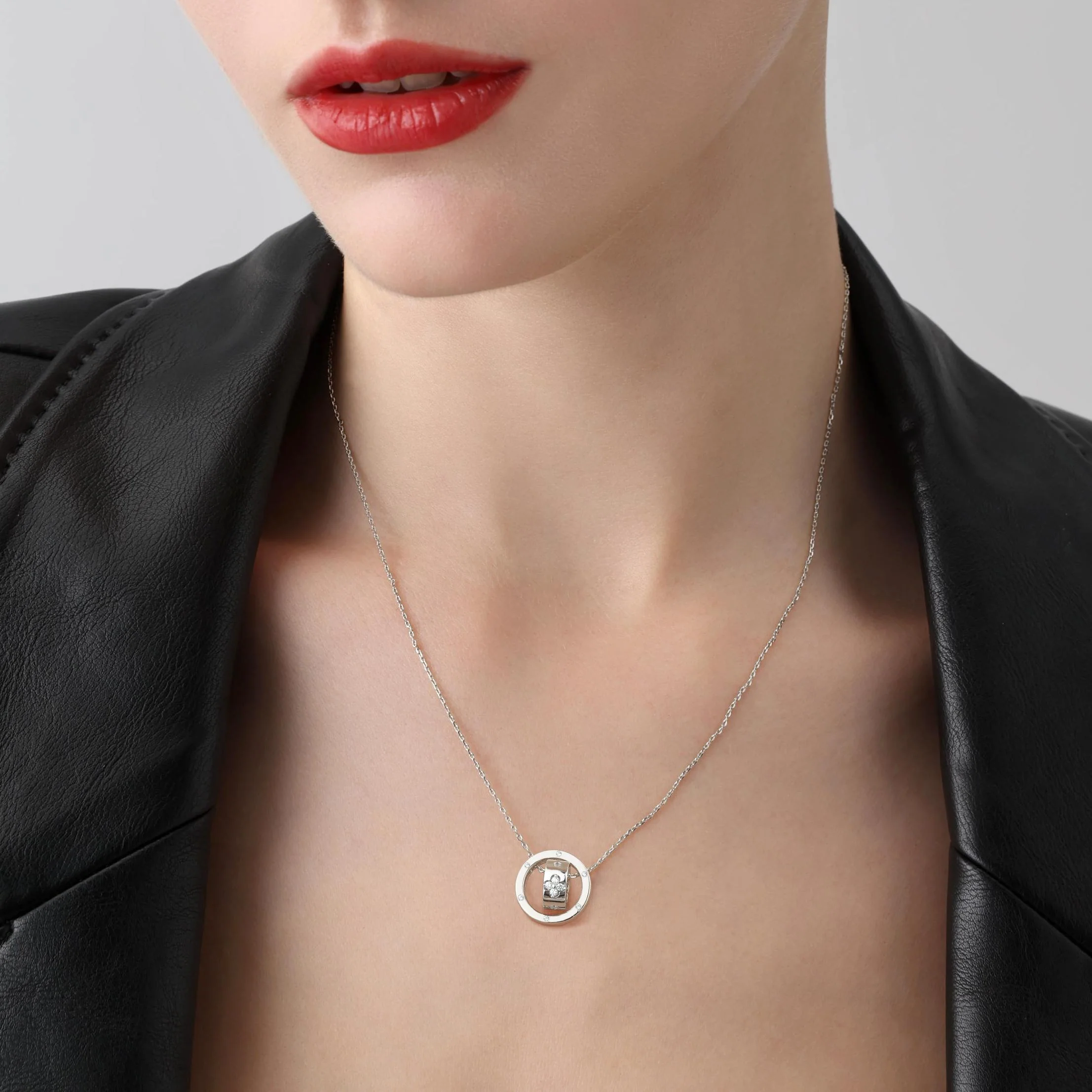 Double Ring Lab-Grown Diamond Pendant Necklace For Women - Image 3