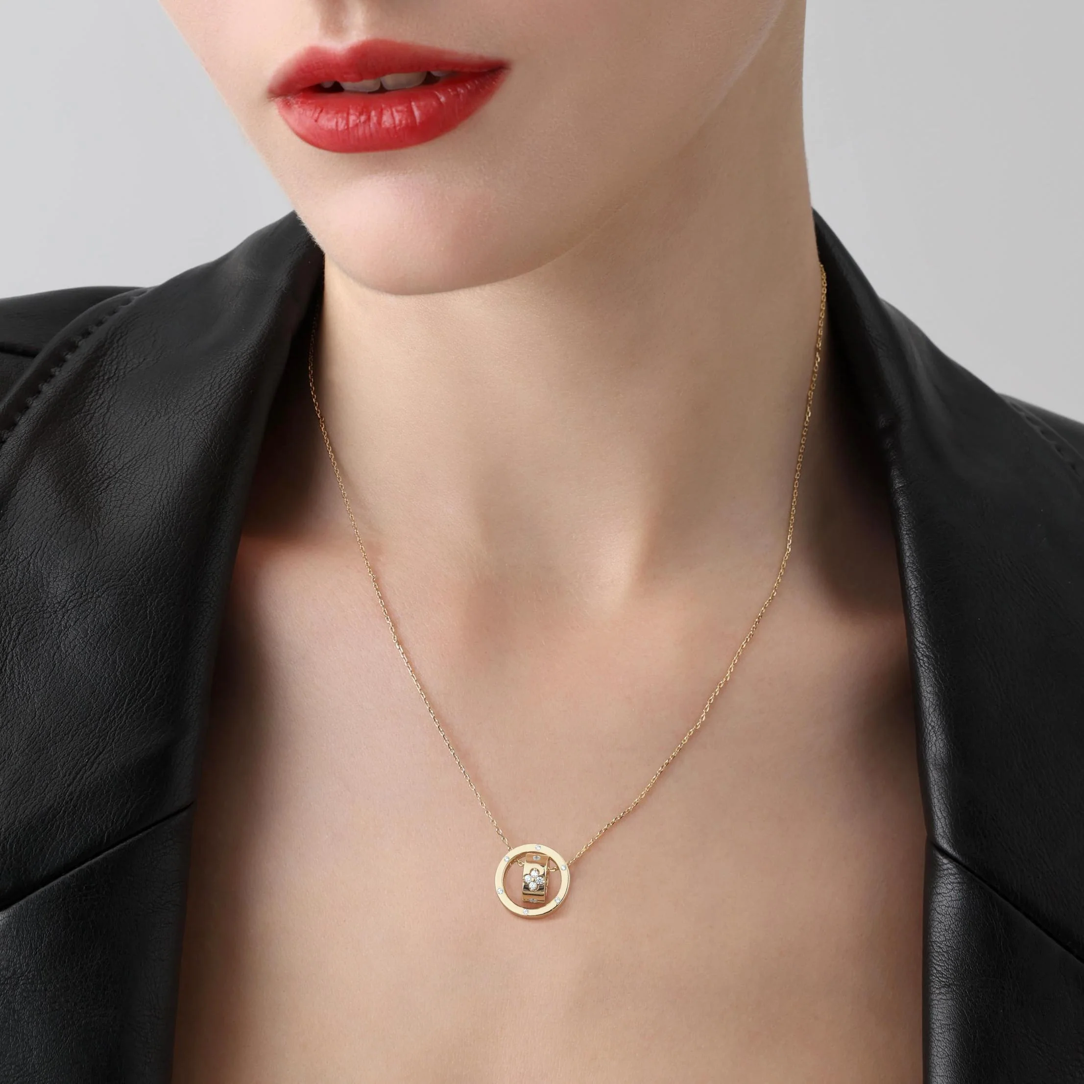 Double Ring Lab-Grown Diamond Pendant Necklace For Women - Image 9