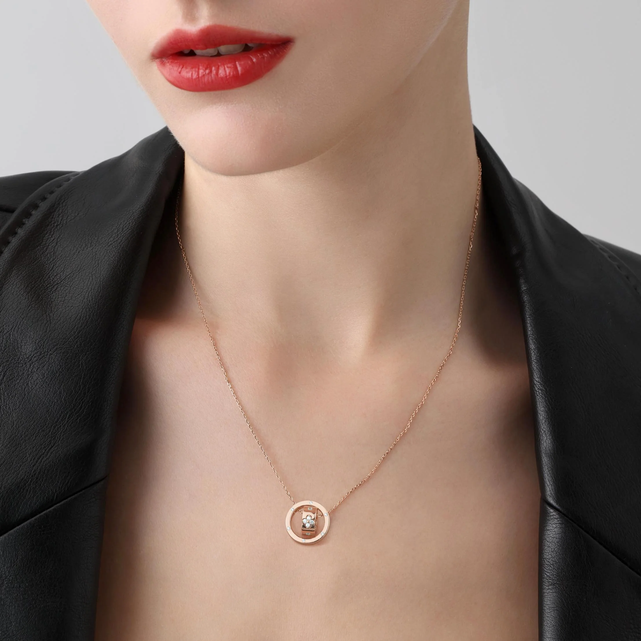 Double Ring Lab-Grown Diamond Pendant Necklace in 14K Solid Gold - Image 13