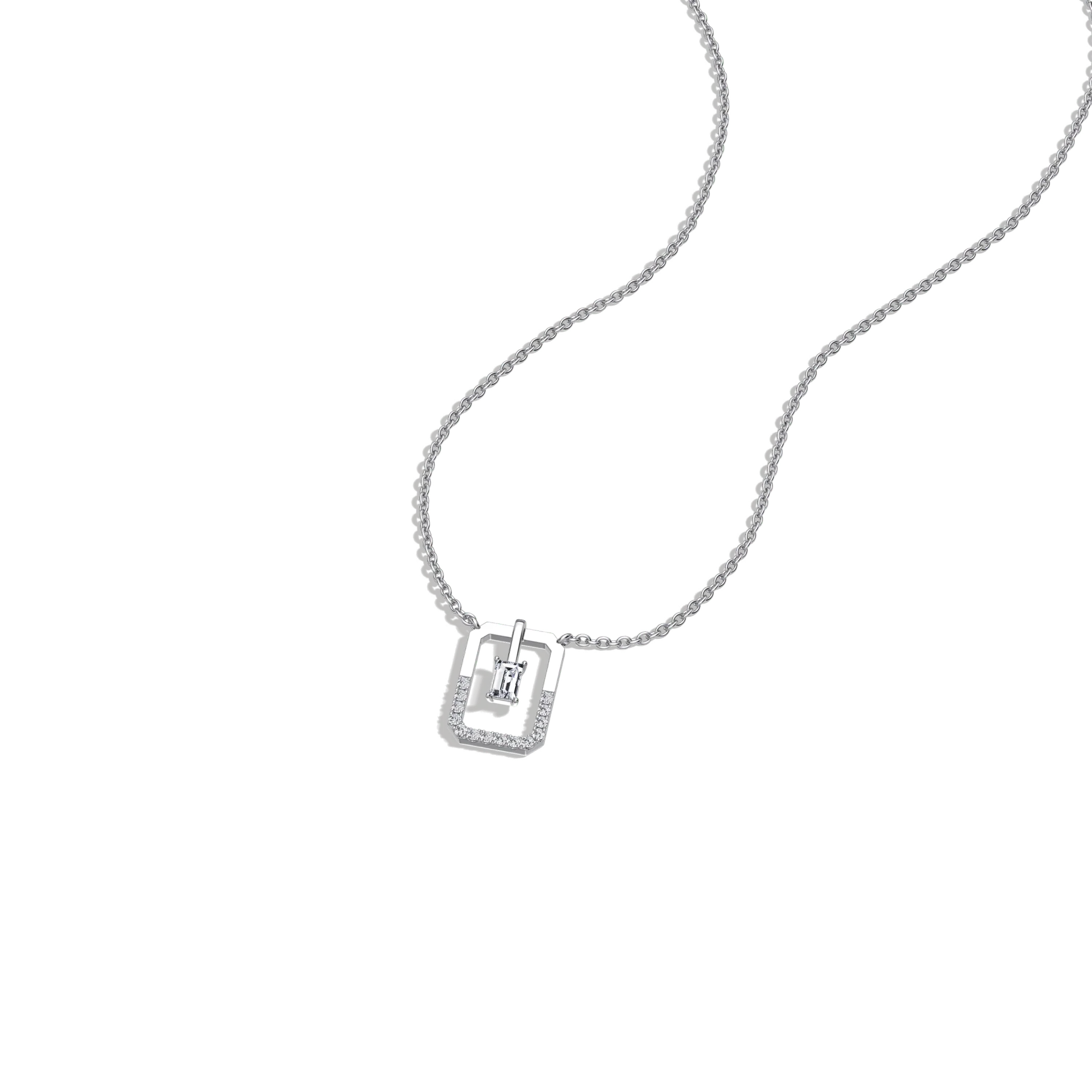 Emerald Cut Lab Diamond Rectangular Pendant Necklace - Image 15