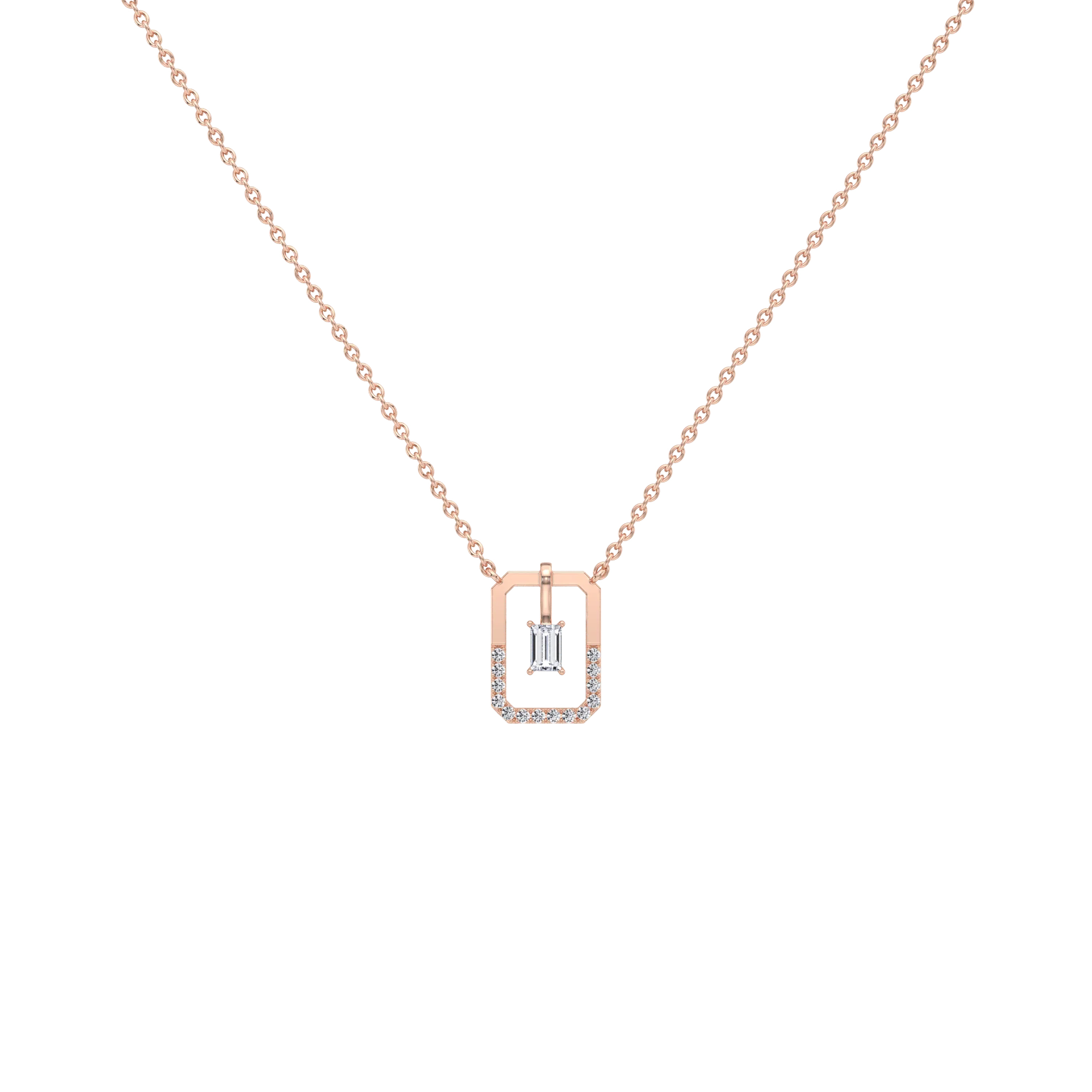 Emerald Cut Lab Diamond Rectangular Pendant Necklace - Image 16
