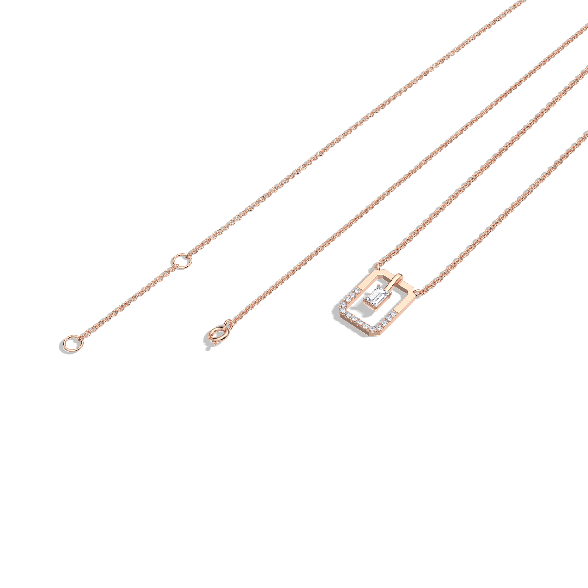 Emerald Cut Lab Diamond Rectangular Pendant Necklace - Image 19