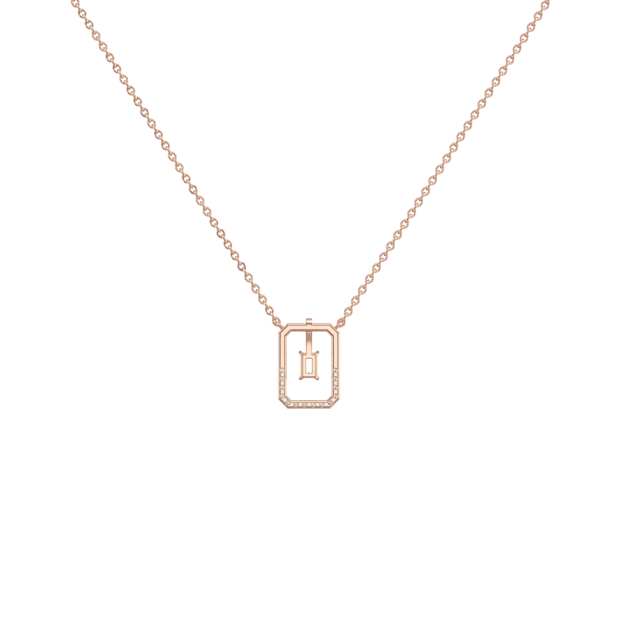 Emerald Cut Lab Diamond Rectangular Pendant Necklace - Image 20