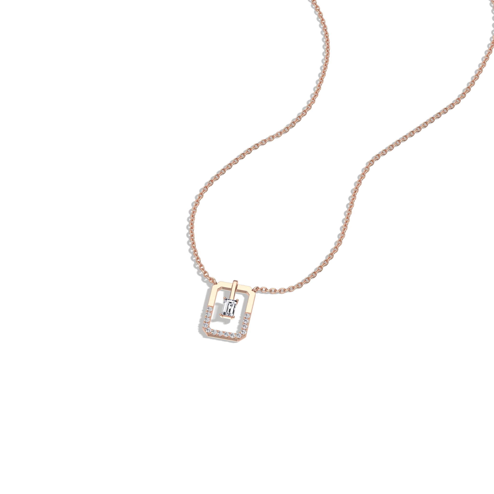 Emerald Cut Lab Diamond Rectangular Pendant Necklace - Image 22