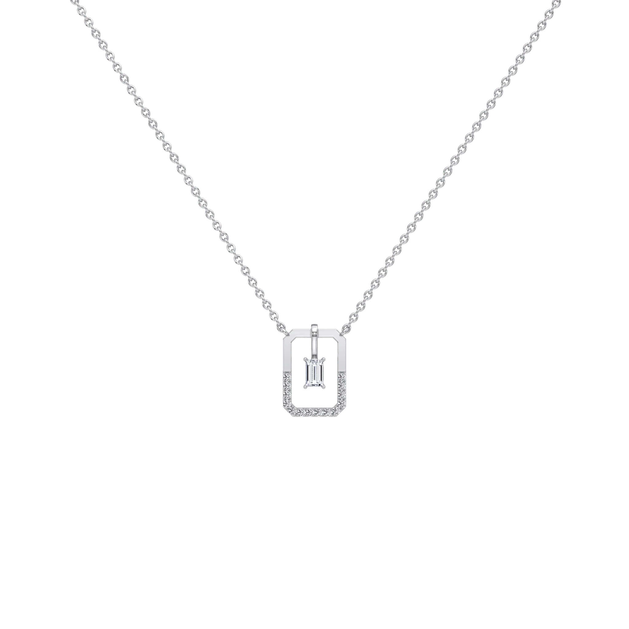 Emerald Cut Lab Diamond Rectangular Pendant Necklace - Image 23