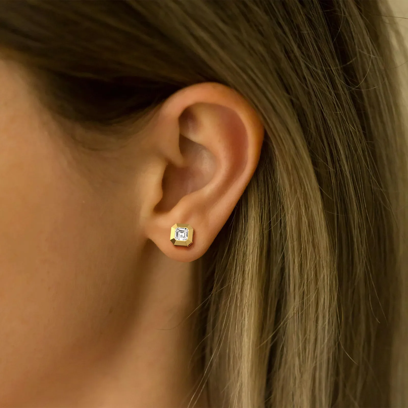 Ethical Lab Grown Asscher Cut Ear Studs In 14K Solid Gold/Platinum - Image 2