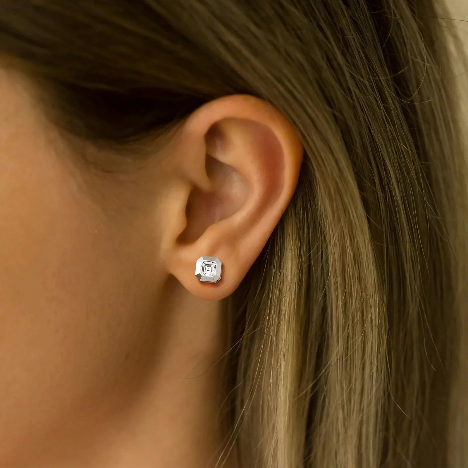 Ethical Lab Grown Asscher Cut Ear Studs In 14K Solid Gold/Platinum - Image 9