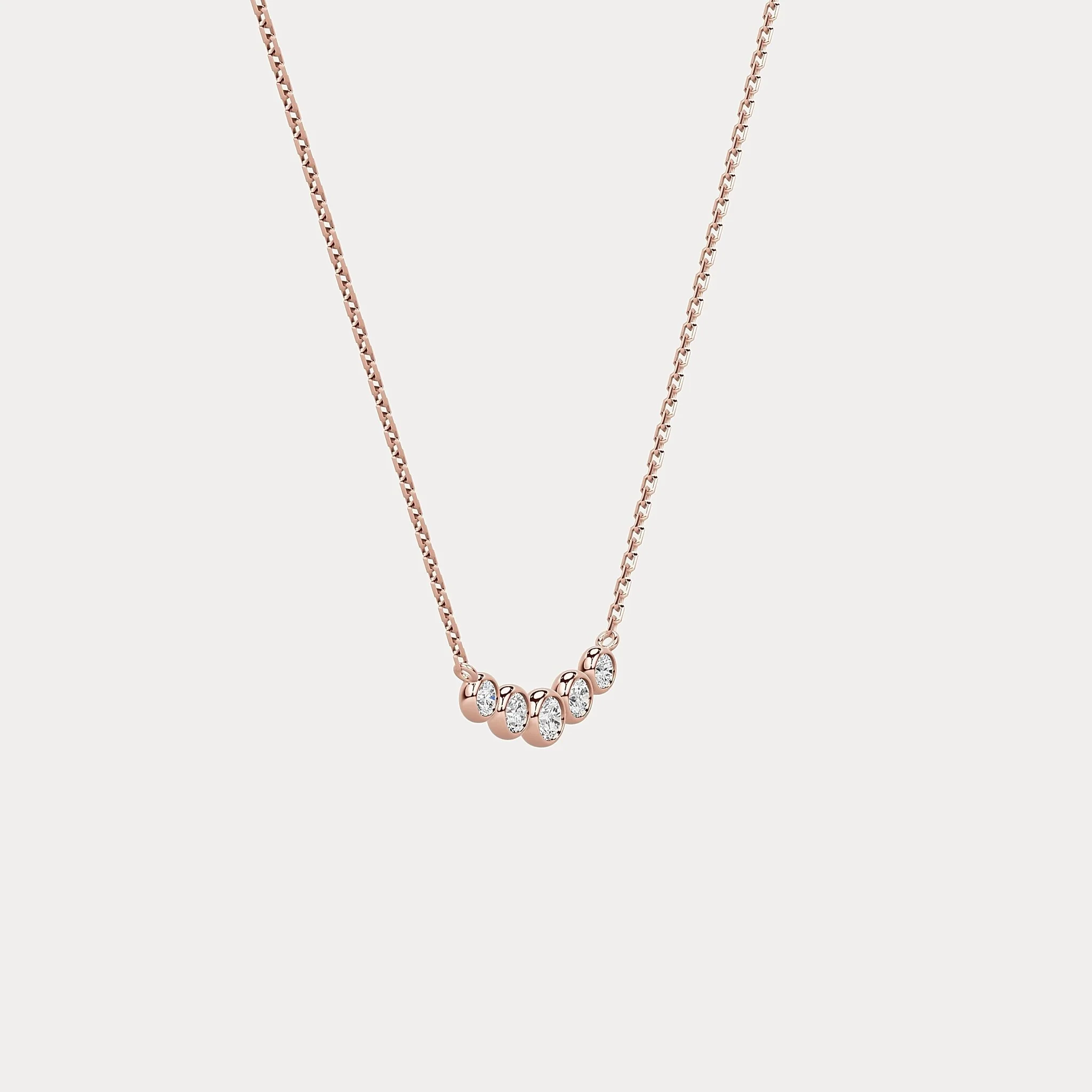 Five-Stone Bezel-Set Lab-Grown Diamond Bar Necklace in 14K Gold/Platinum - Image 10